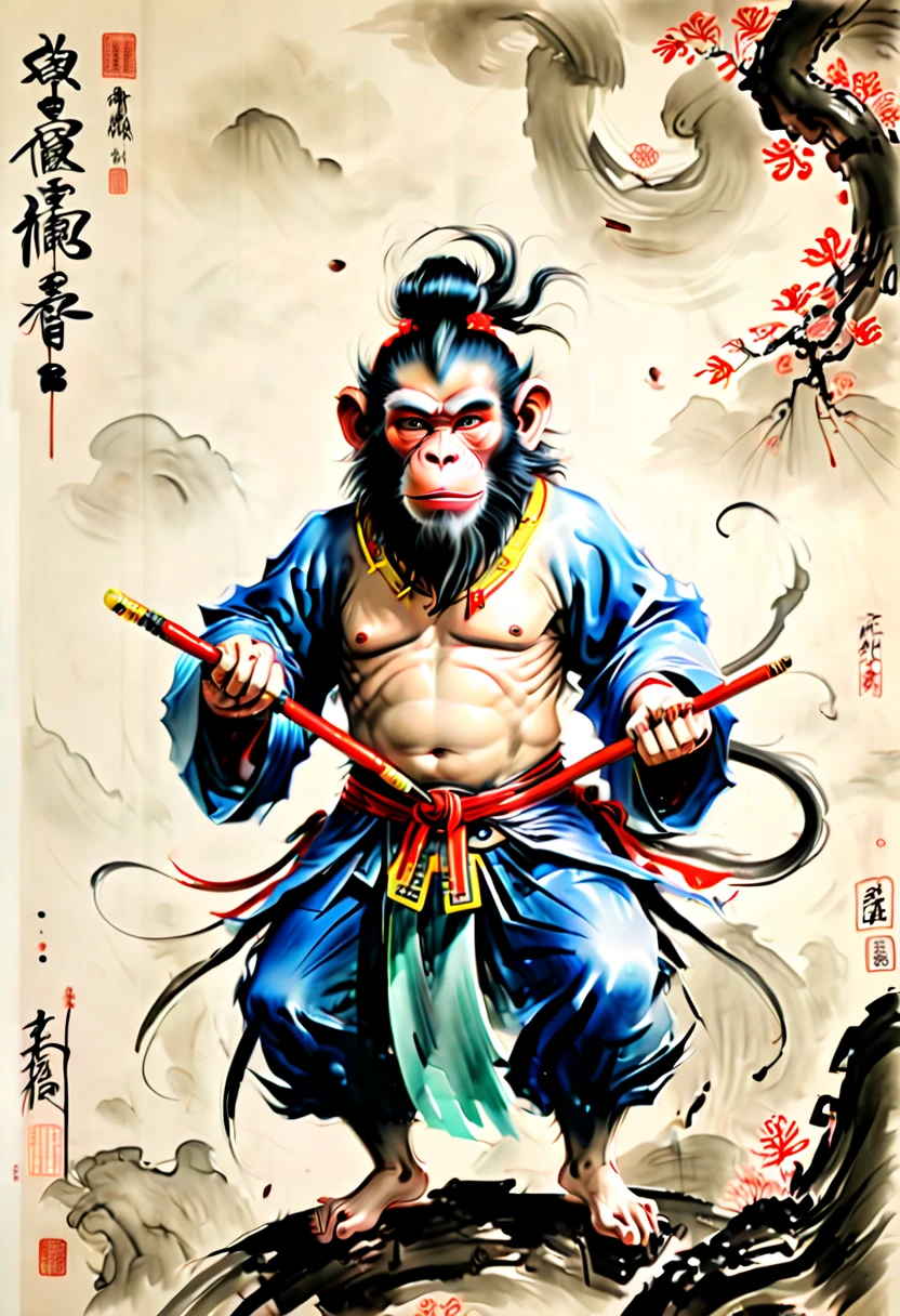 Ink Style Figure from "Monkey King", by Qi Baishi, (best quality, masterpiece, Representative work, official art, Professional, Ultra high detail, 8k:1.3)