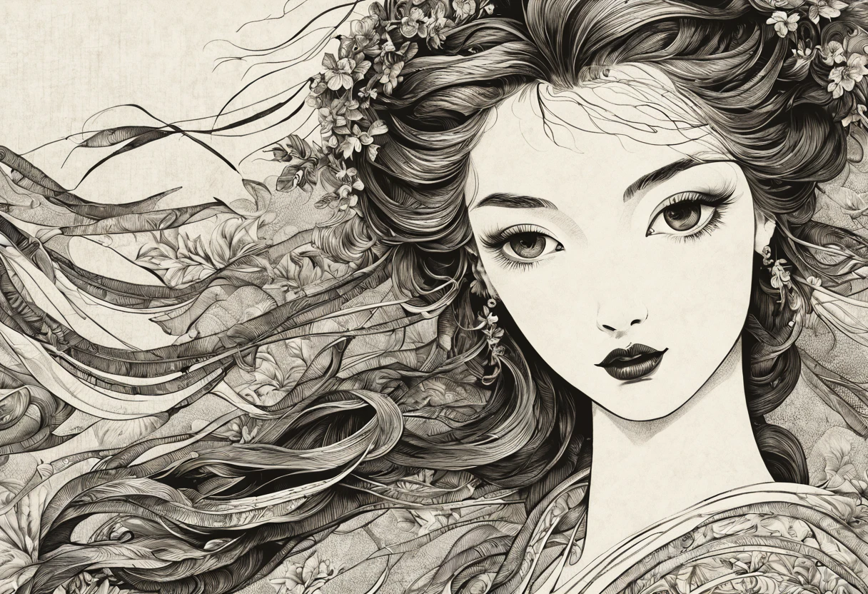 (best quality, 4k, high resolution, masterpiece: 1.2), ultra-detailed, realistic lady black and white figure, (ink style: 1.3), beautiful detailed eyes, beautiful detailed lips, detailed face, detailed flowing hair, figure slender, vibrant clothing, delicate ornate patterns, subtle shadows, soft lighting, classical pose, colorful background, 15th century artistic style, subtle color palette, elegant, exquisite craftsmanship, meticulous details, authentic textures, elegant expression, thoughtful look, atmosphere serene, historic atmosphere, fine attention to detail, intricate lines, artistic mastery, classic beauty, realistic depiction, eternally captivating.