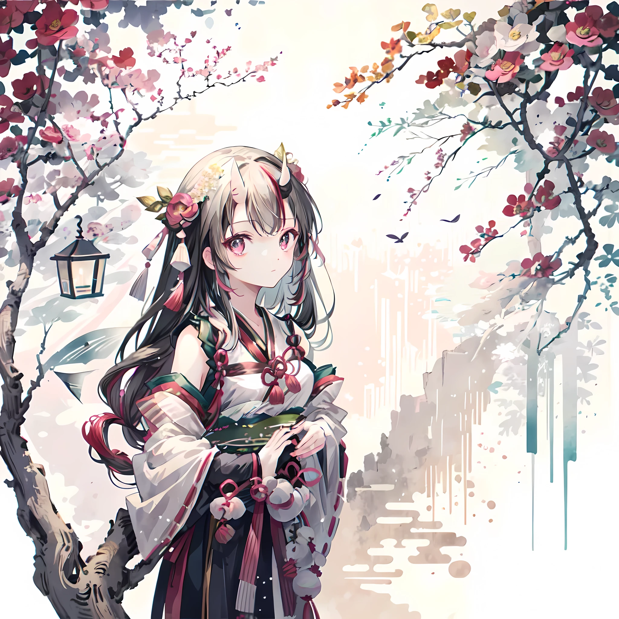 masterpiece, best quality, ((willowy)), Upper body, 1 girl,Ayame, permanent, hanfu, delicate eyes, medium breasts, peaceful, looking at the audience, black hair, 