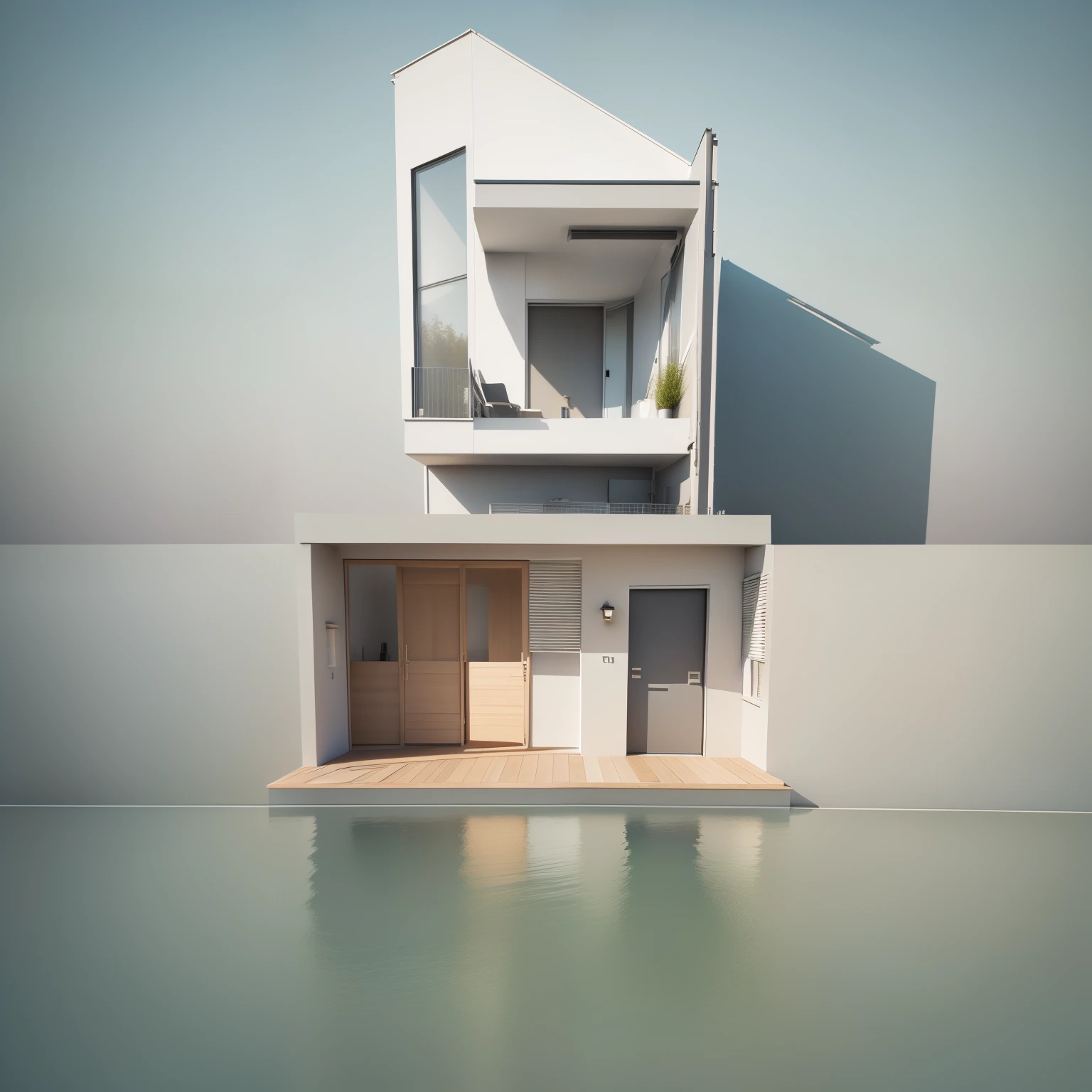 un rendu d'une maison avec un balcon et un balcon, maison complète, vue de face, conception architecturale globale, vue de face, rendu 2D complet, vue en élévation de face, avec rendu 3D, avec rendu 3D, design extérieur, vue de face, perspective de face, maison conceptuelle, 3/4 vues réalistes, conception résidentielle, Rendu 3D, rendu 3D