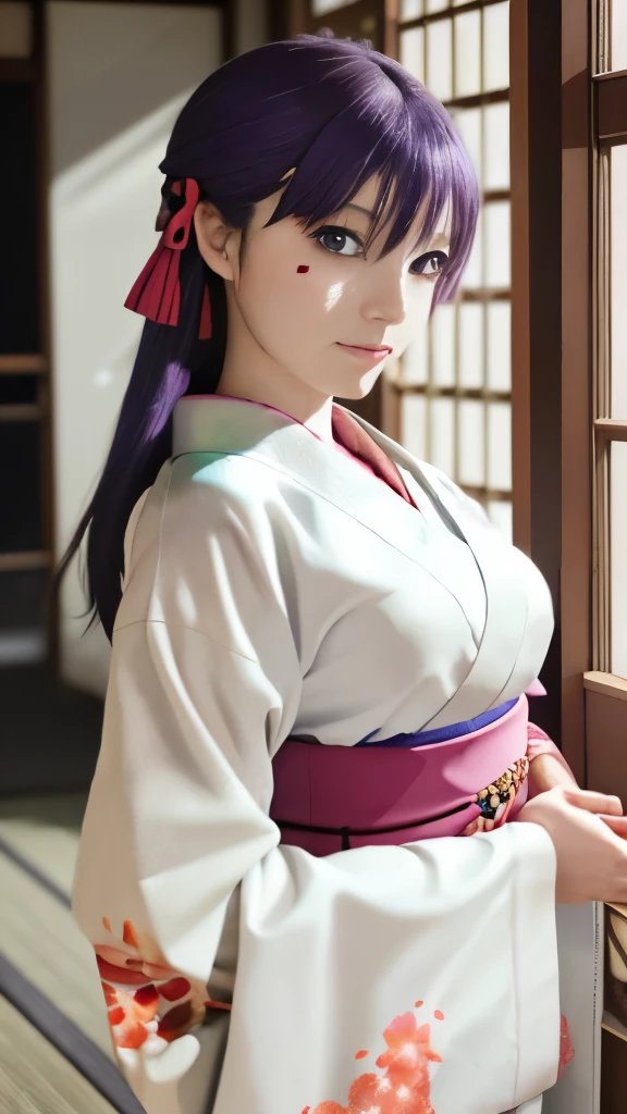 anime girl in kimono outfit standing in front of a window, misato katsuragi, iwakura lain, anime moe artstyle, in kimono, close up iwakura lain, in a kimono, anime visual of a cute girl, yuyushiki, anime style like fate/stay night, in style of kyoto animation, shirabii