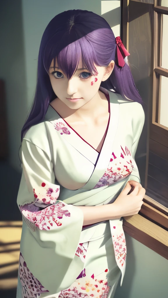 anime girl in kimono outfit standing in front of a window, misato katsuragi, iwakura lain, anime moe artstyle, in kimono, close up iwakura lain, in a kimono, anime visual of a cute girl, yuyushiki, anime style like fate/stay night, in style of kyoto animation, shirabii