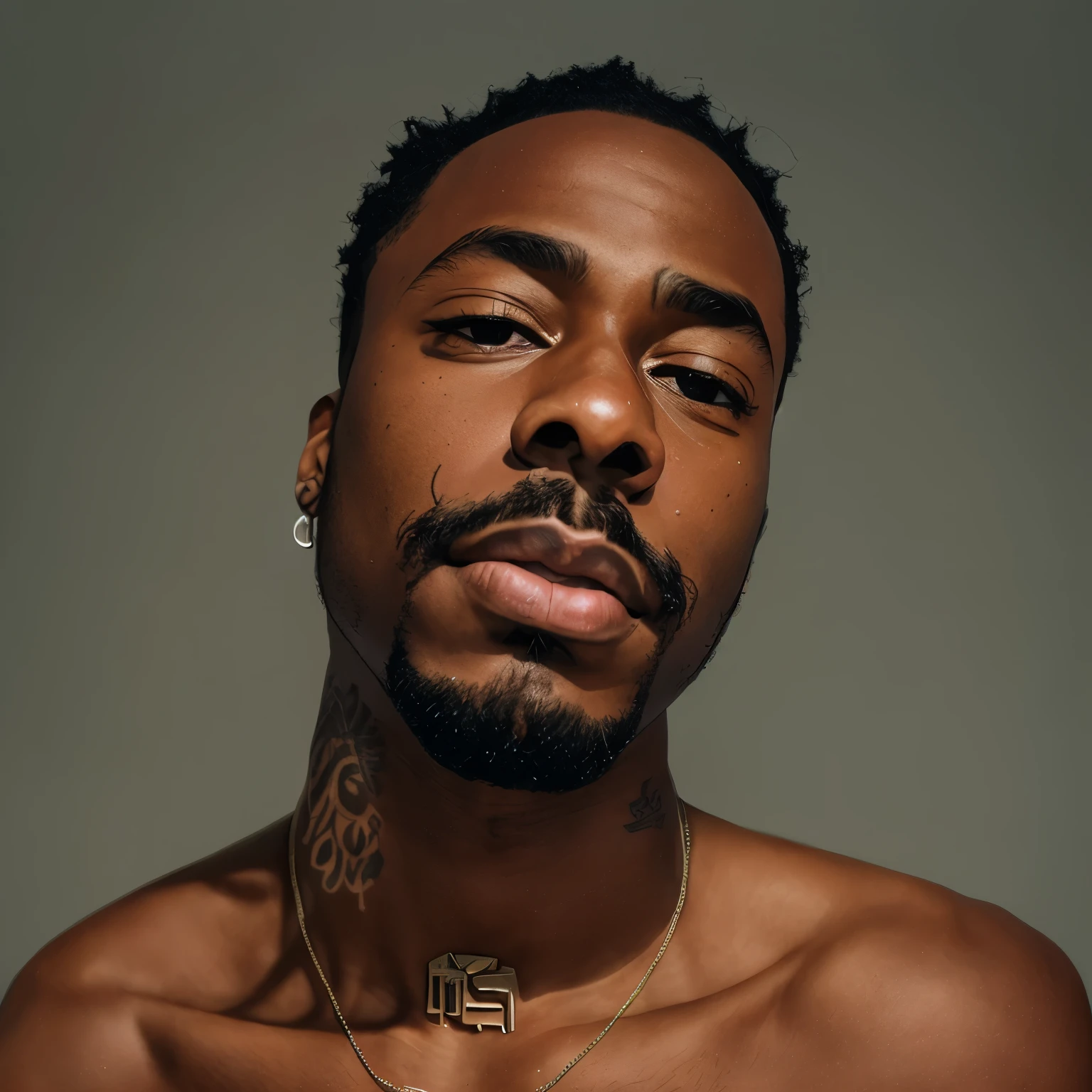 there is a man with a tattoo on his chest and a necklace, playboi carti portrait, digital art. @mariomaniacdude, high quality portrait, portrait of ultra realistic, digital art!!, : kendrick lamar, hyper real render, inspired by Charles Martin, art masterpice, inspired by Zhu Da, hyper realistic”, hyper realistic ”