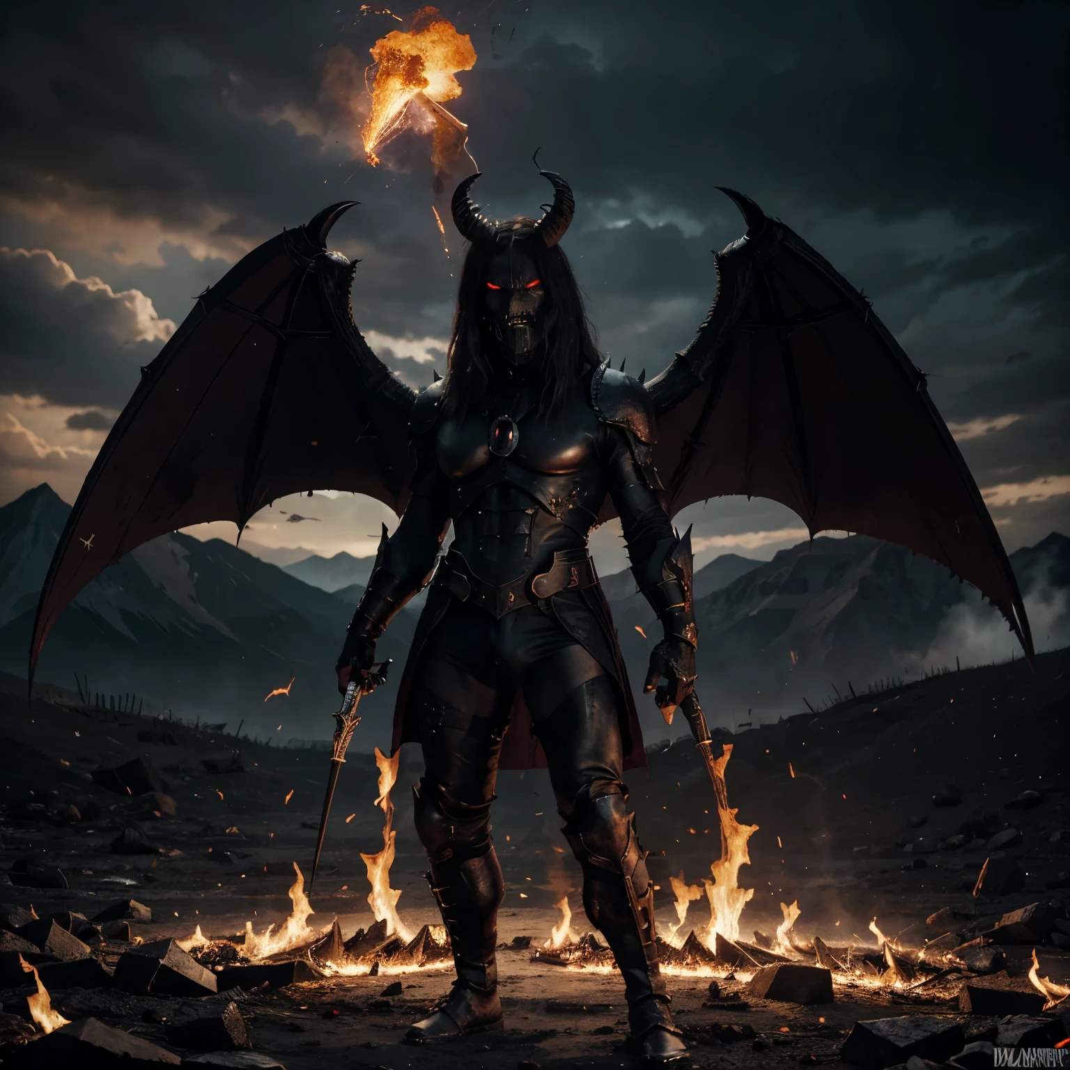 demons,devil king,command,army,different demons,leader,9 commanders,dark forces,battle,supernatural,ominous,powerful,mythical creatures,red eyes,devilish appearance,dark magic,void,evil energy,abyss,brimstone,fire,chaos,darkness,malevolent beings,satanic symbols,demonic hierarchy,infernal realm,invasion,conquer,dominate,unleash,destroy,twisted forms,grimaces,fiery breath,talons,hooves,cloven feet,battlefield,smoke,flames,sparks,confrontation,war,majestic,ominous skies,violent clashes,dark aura,dominance,terrifying,nightmare,fantastical,apocalyptic,blood-curdling screams