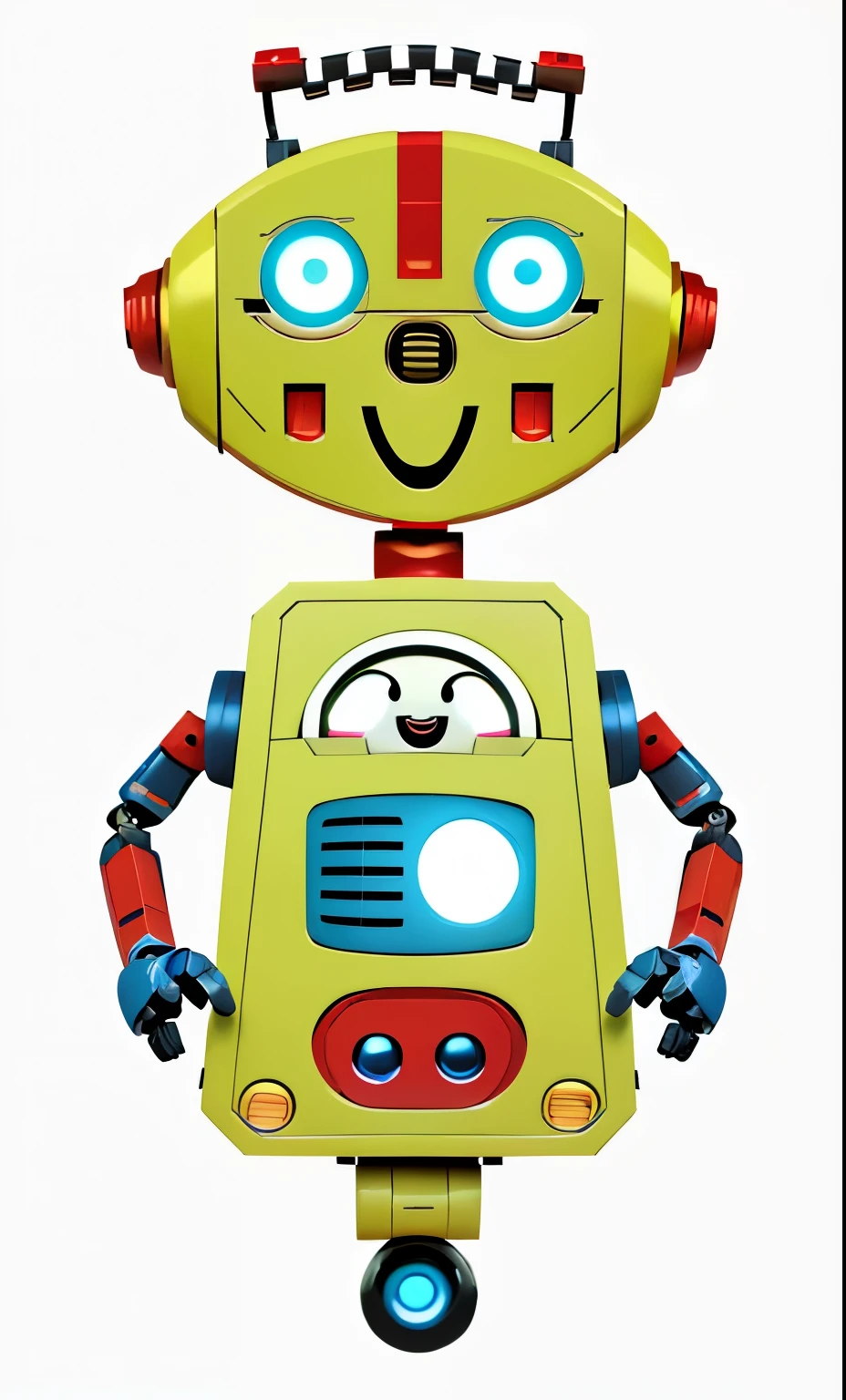 there is a cartoon robot with a radio on its head, cute robot smiling, happy robot, tintoy characterdesign robot, robot portrait, super cute robot face, a robot, friendly robot, adorable friendly robot, cute elaborate epic robot, cute robot wooden, portrait of a robot, robot design, ((robot)), half robot, robot with human face, portrait of a teen robot