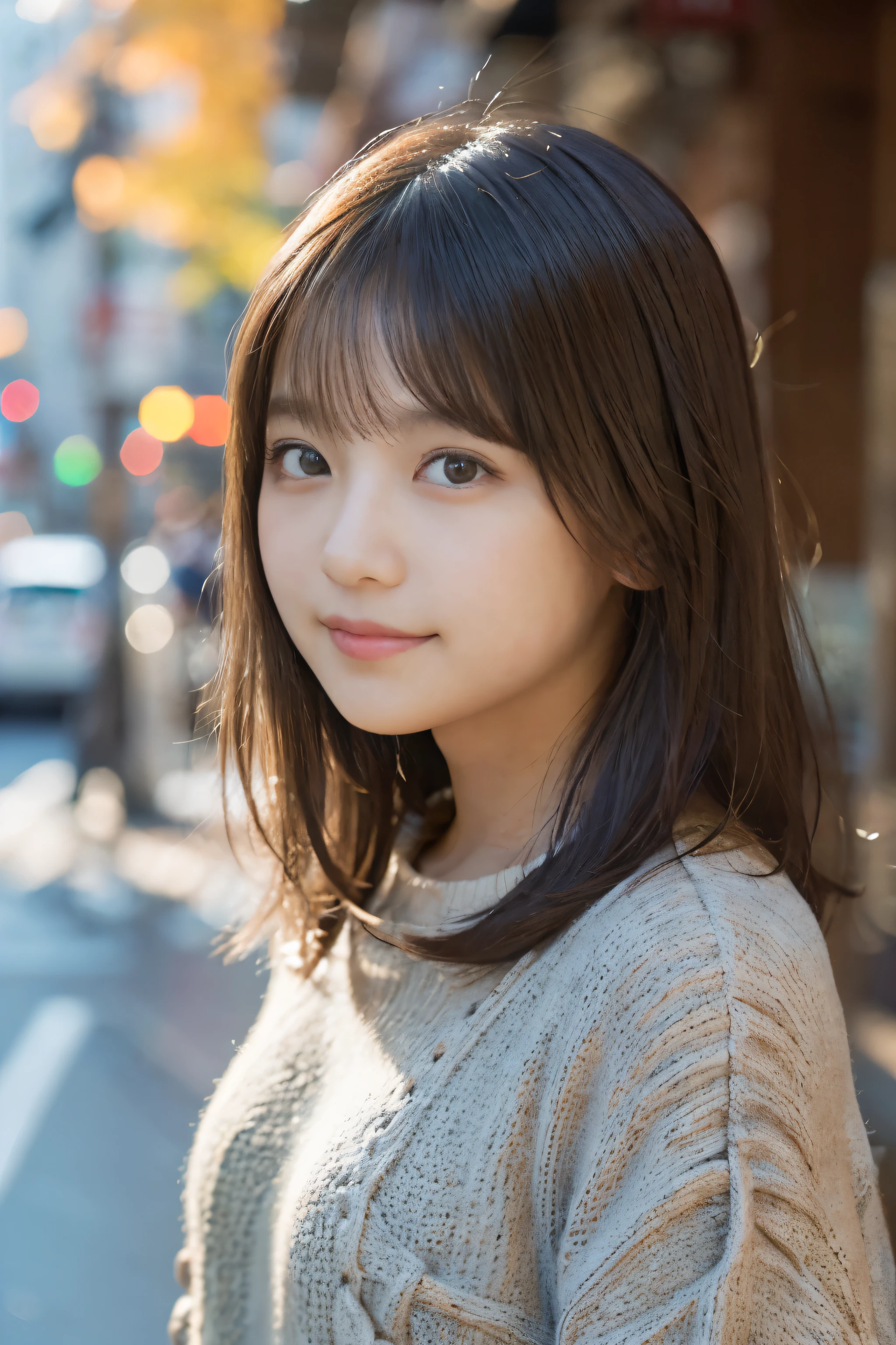 1 girl, (Wear casual fall clothes:1.2), (13 years old:1.5), young face, cute face, 
(RAW photo, highest quality), (realistic, Photoreal:1.4), table top, sharp focus, 
very delicate and beautiful, very detailed, 2k wallpaper, wonderful, finely, 
very detailed CG Unity 8K 壁紙, Super detailed, High resolution, soft light, 
beautiful detailed girl, very detailed目と顔, beautifully detailed nose, beautiful and detailed eyes, 
break
Autumn Street Corner, cinematic lighting, 
perfect ???????, slender body, straight short hair, parted bangs, innocent smile, looking at the viewer