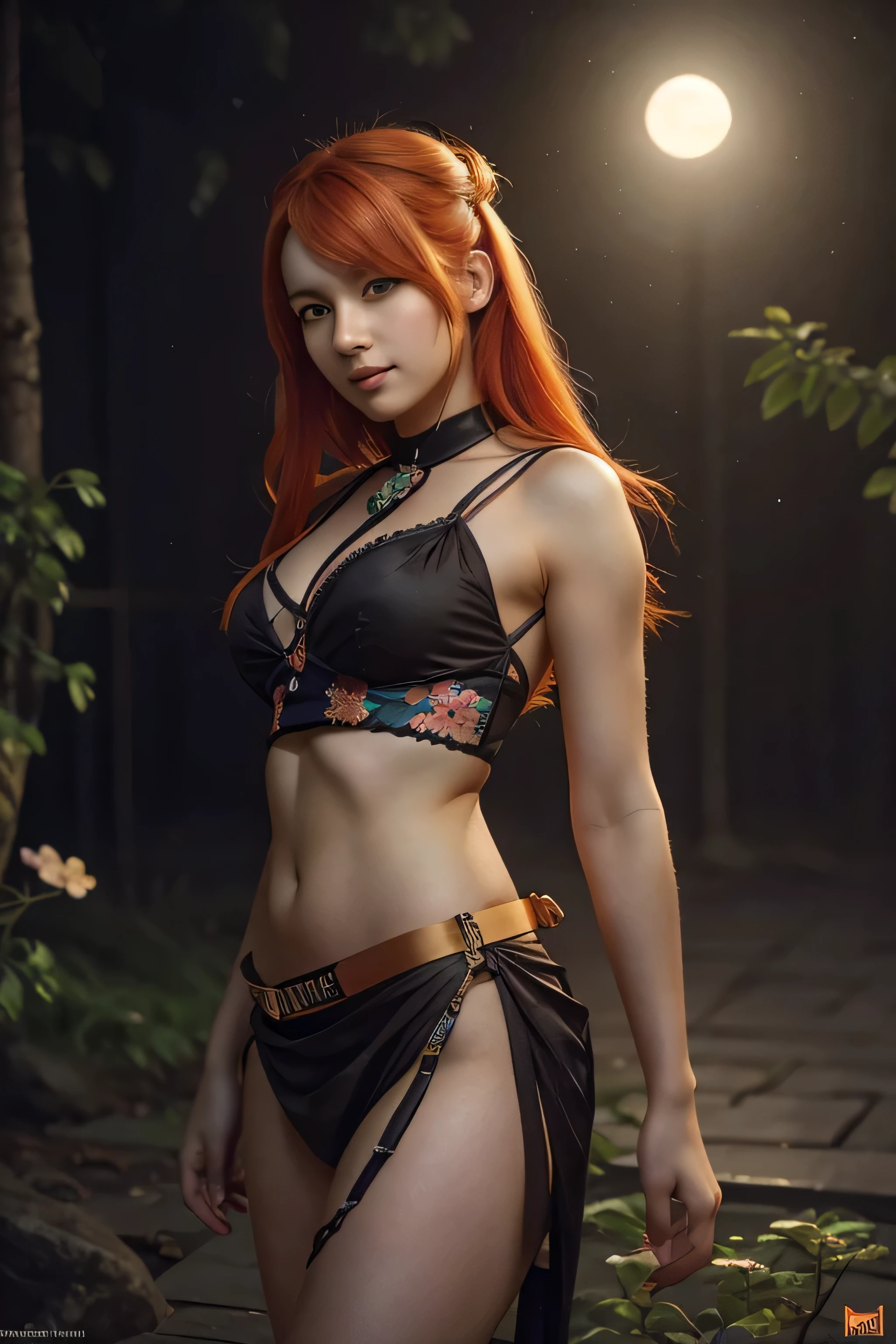 ((solo)) beautiful orange-haired female, looking at viewer, cherry blossom, night, fog, flower, multi tail, full moon,, best quality, shaded, extreme detail, highly detailed, ultradetailed, intricate, realistic, detailed background, hi res, realistic, photography \(artwork\), (by kenket), by ross tran, by michael & inessa garmash, by pino daeni, by isvoc, by kiguri, by alena aenami, by ruan jia, (by zenthetiger, by wolfy-nail), by Enki Bilal, by drmax, photorealism,