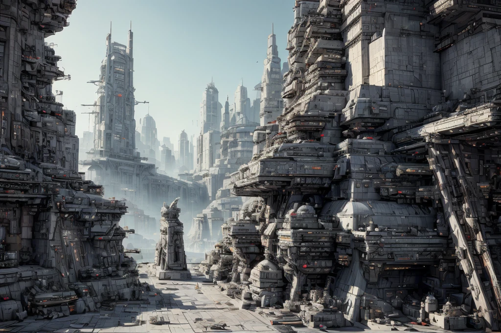 Incredible fantasy city, mega skyscrapers, flying cars, space elevator towers, Super Detail, trees, flowers, Many different buildings, spaceships in the sky, Ultra detail, many elements, blue and gold, yellow numbers on buildings, straight and smooth lines, Street, evening, many people,
