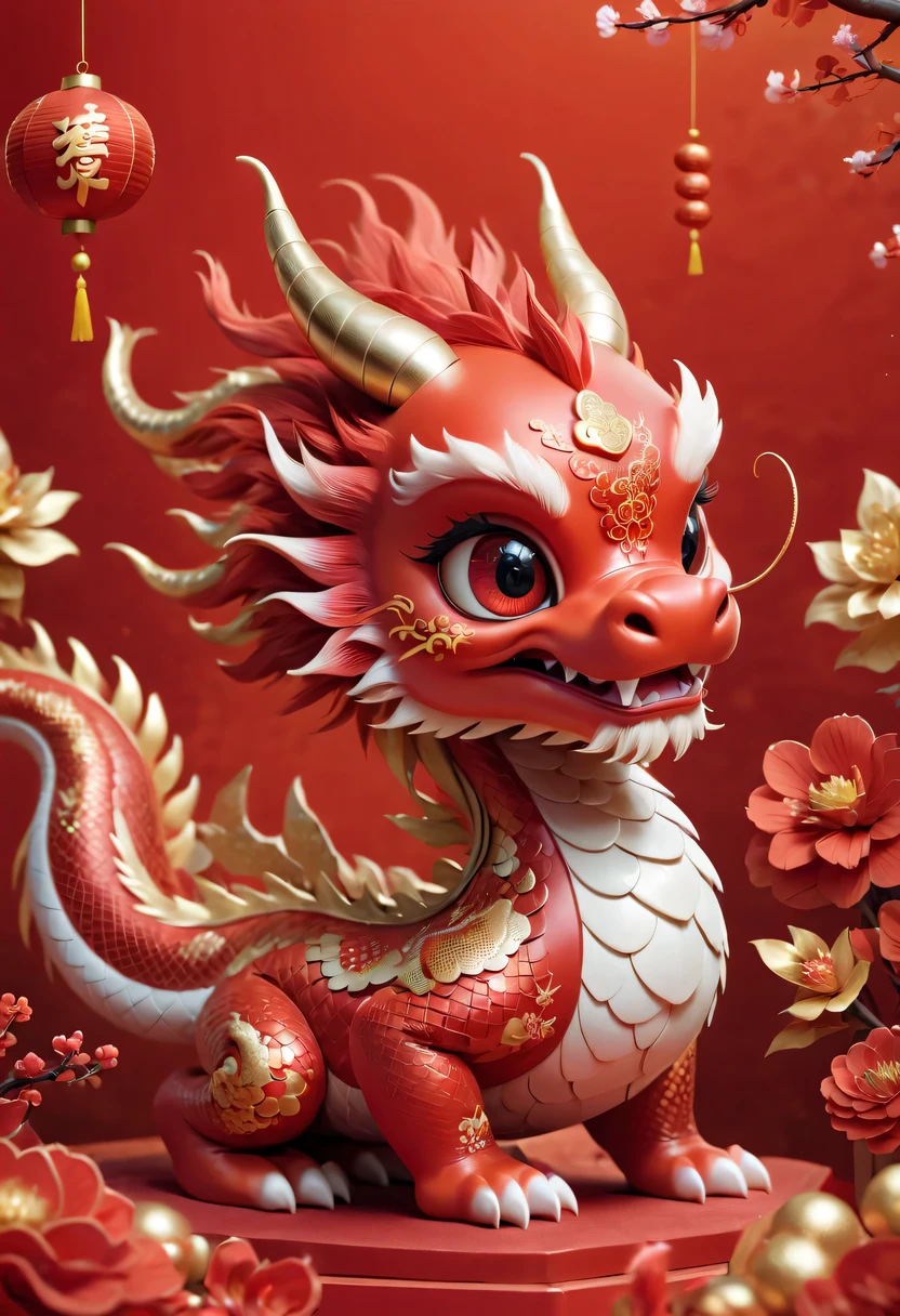 Chinese dragon，Q version，Cute little dragon，Red space，festive atmosphere，CNY，CNY，Chinese elements，cartoon，cute pet，Lively