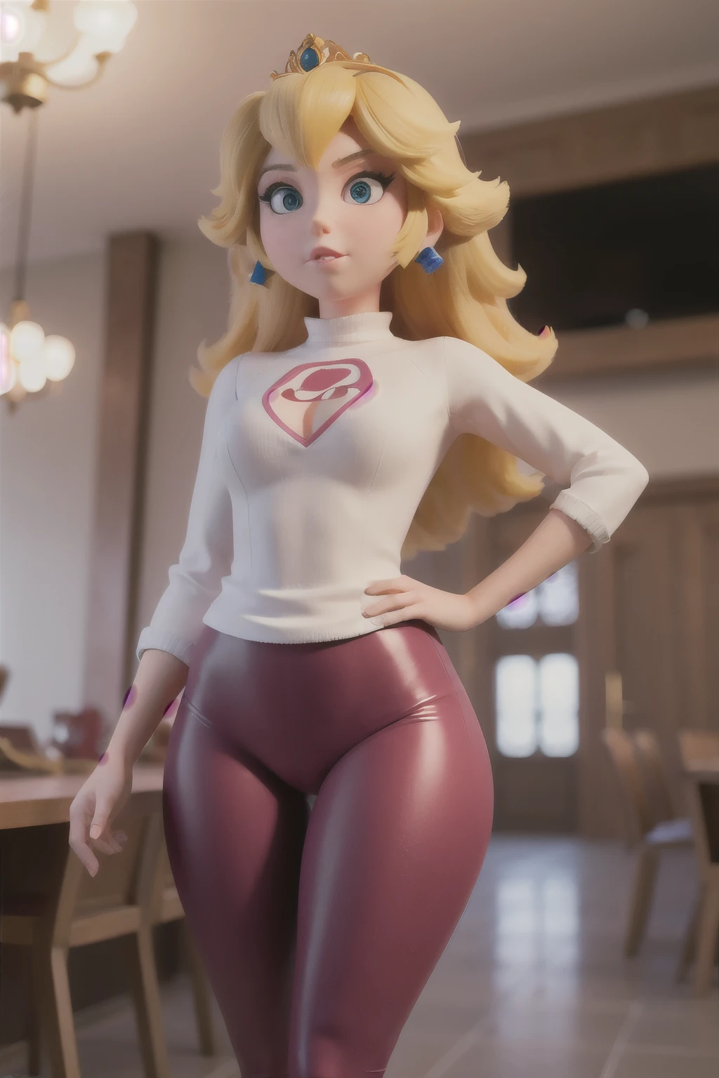 ,cara en alta calidad,princess peach,pu leather leggings,tight clothing, thick thighs,view crotch