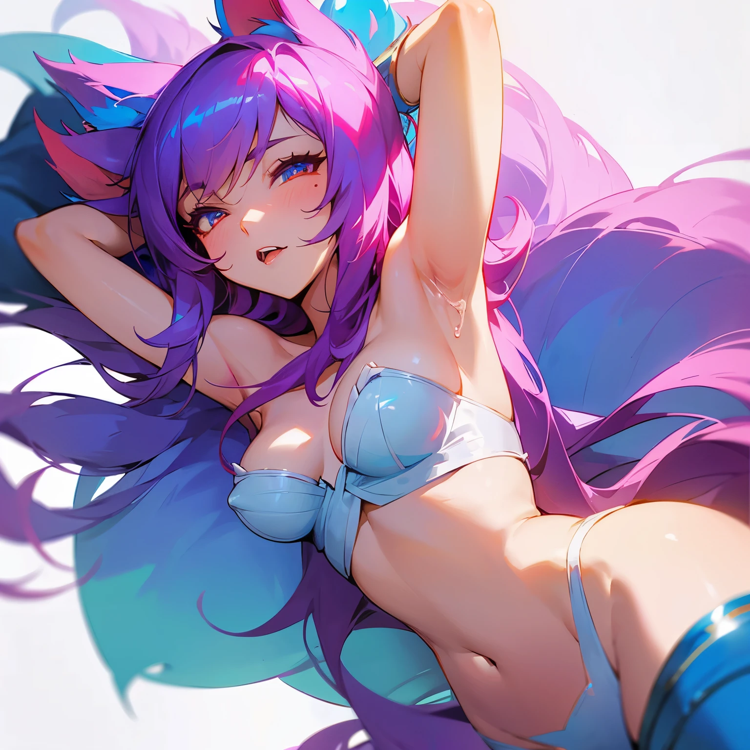 League of Legends,ahri,Collim,drooling,small breasts,armpit,Showing milk