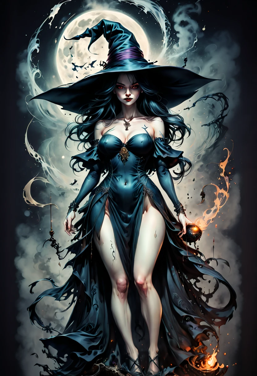 Ink style illustration, Ink Style Figure, witch, calligraphy style, (best quality, masterpiece, Representative work, official art, Professional, Ultra high detail, 8k)