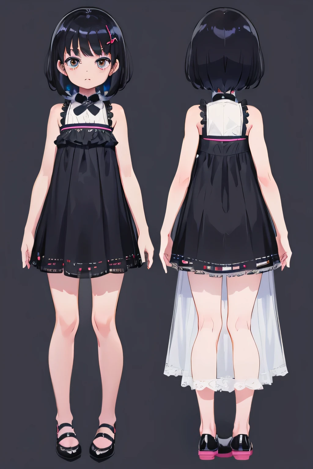 plusieurs vues, 1 fille de 10 ans, robe d&#39;été courte, Sans manches, Girls - Chaussures plates noires Boucle Babies, Arrière-plan simple, fond blanc, tout le corps,