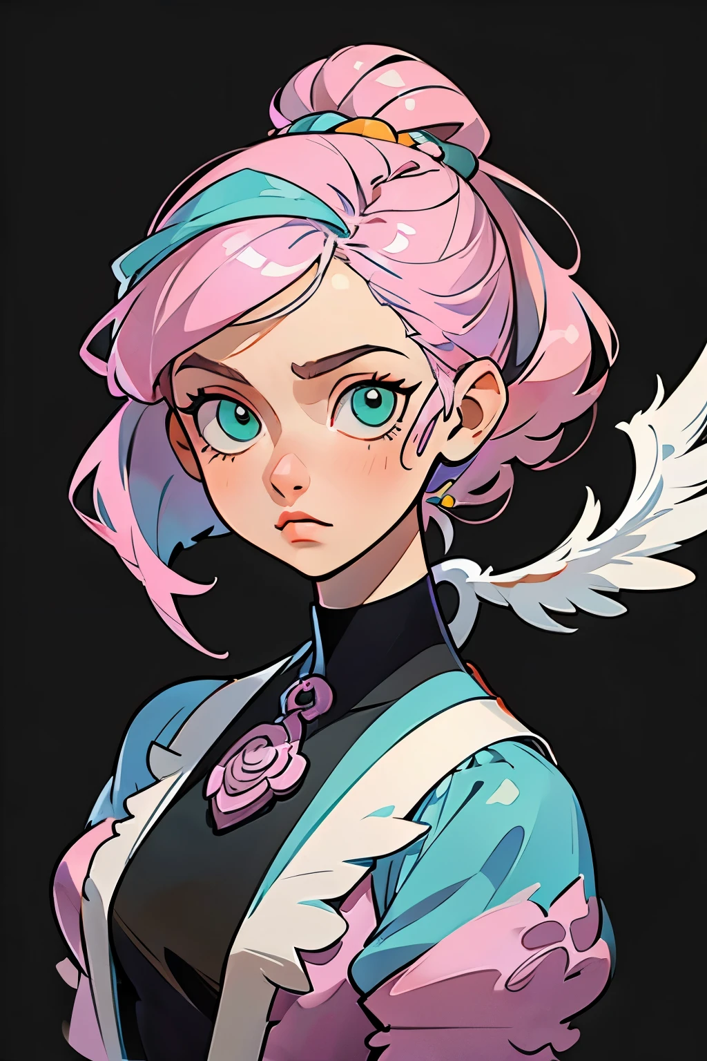 Alisa bosconovitch, melhor qualidade, contemporary, estilo plano, minimalismo, Green Eyes Flat Illustration, cabelo rosa, cabelo curto, cabelos multicoloridos, Camisa Preta, mechanical wings, Head Portrait Close-U, peito pontudo, decote, super decote, middlebreasts, Tekken，cabelo rosa pastel, 1girl, em quimono, hand-painted，Desenho de linha sem cor, colorida do yandere pastel, Tekken, [Detailed illustrations, Arte baseada em anatomia extremamente ideal, desenhos muito detalhados e detalhados, delicate lines with slowness and urgency, Realistic texture expression],(((Linhas principais coloridas)),(Obras de arte com excelente artesanato),(fundo do parque),[HENTAI anime  japonesa bonita 14 anos de idade Skinny] cabelo rosa claro, com roupa de empregada，figura esbelta，robusto，He sat on the floor，Vestido com roupas de empregada rosa e branco，cabelos muito curtos，com orelhas de gato，quadratic element，, kawaii cor-de-rosa na roupa da era de 1910, Alisa Bosconovich pink lips, no estilo da paleta de cores suave aurorapunk, an anime illustration of his face, gifs animados, hand drawn animation, charming sketches, suave e brilhante, romantismo nebuloso, Estilo Superflat, fundo branco - ar 1:1 - niji 5 - estilo expressivo --s 50