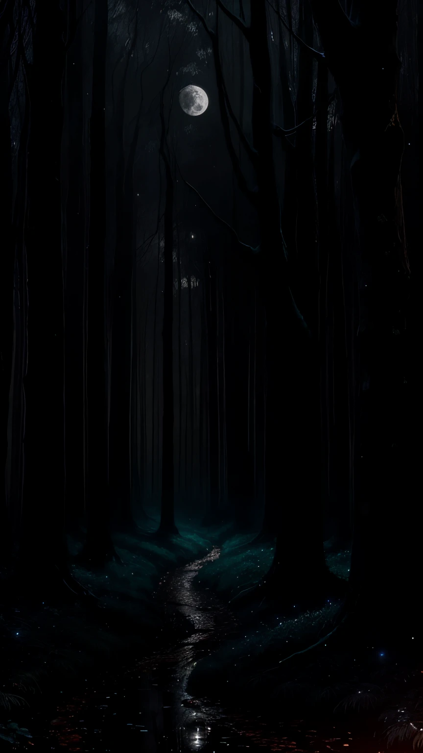 In the tranquil stillness of the forest, the gentle patter of raindrops echoes through the night. The silhouetted trees sway gracefully under the moonlit sky, lending an ethereal dance to the rhythm of the storm. Each raindrop reflects the soft glow of the moon, casting a mesmerizing array of twinkling lights across the darkness. The earthy scent of damp soil infuses the air, as the forest surrenders to the soothing embrace of the rain-soaked night.