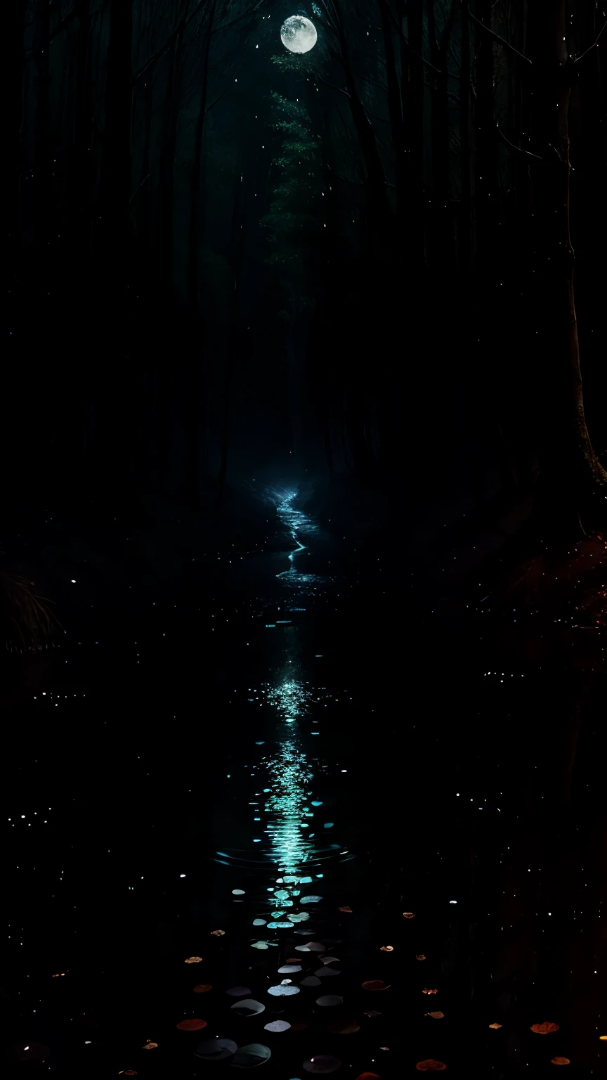In the tranquil stillness of the forest, the gentle patter of raindrops echoes through the night. The silhouetted trees sway gracefully under the moonlit sky, lending an ethereal dance to the rhythm of the storm. Each raindrop reflects the soft glow of the moon, casting a mesmerizing array of twinkling lights across the darkness. The earthy scent of damp soil infuses the air, as the forest surrenders to the soothing embrace of the rain-soaked night.