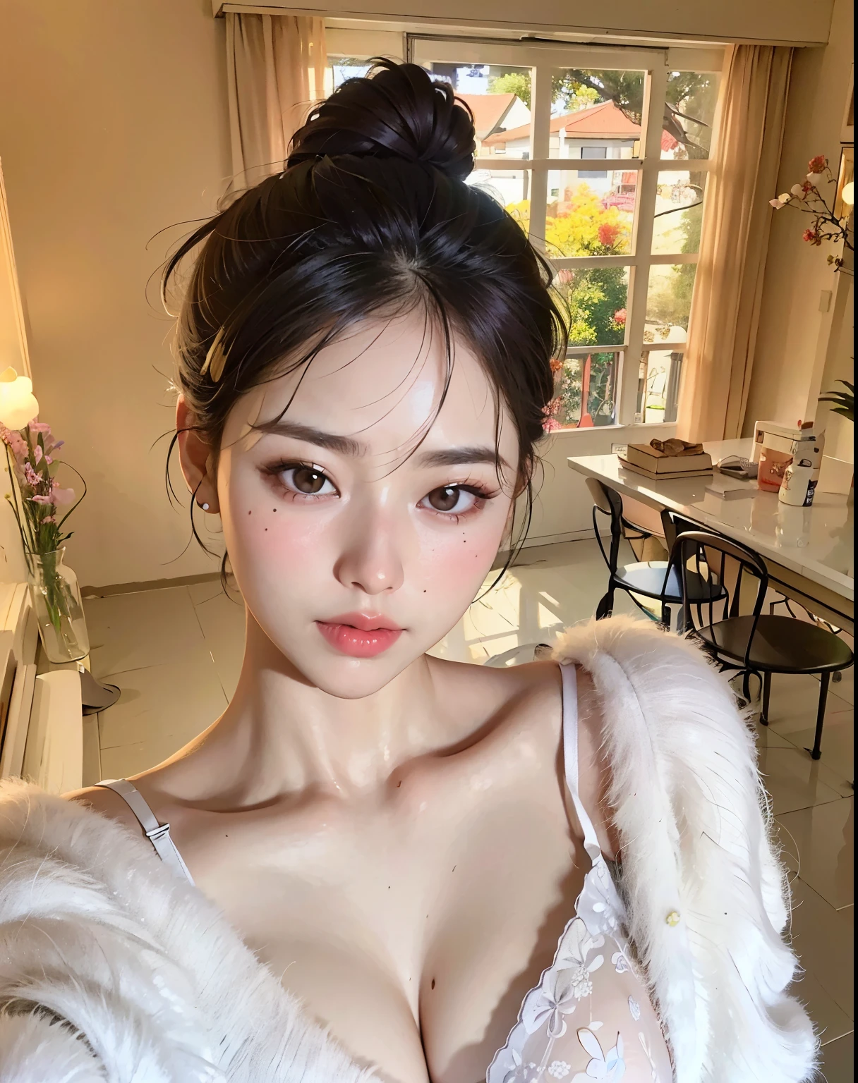 Mujer araffada con un vestido blanco y una bata blanca., beautiful south mujer coreana, beautiful young mujer coreana, gorgeous young mujer coreana, joven y adorable rostro coreano, ulzzang, maquillaje coreano popular, maquillaje popular de corea del sur, muchacha coreana, preciosa cara delicada, Young cute pale asian face, rasgos de la cara coreana, pale korean adorable face, mujer coreana, maquillaje suave