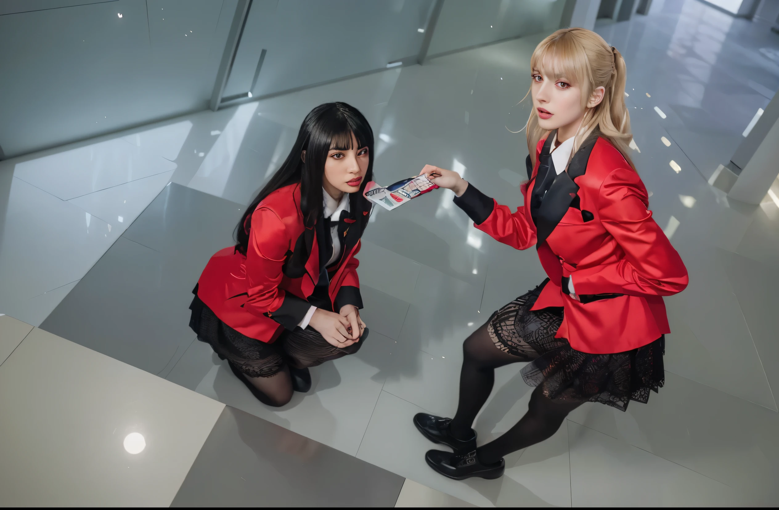 (Best quality, 8k, 32k, Masterpiece, UHD:1.2) "Create an AI-generated art piece depicting the interior of the Hyakkaou Private Academy from Kakegurui. Capture the intense atmosphere of the gambling scenes, showcasing the unique architecture and vibrant colors of the academy's interiors. Emphasize the high-stakes, competitive nature of the academy, and include dynamic lighting to enhance the dramatic atmosphere. Ensure that the characters, if included, reflect the distinctive style and energy of Kakegurui."