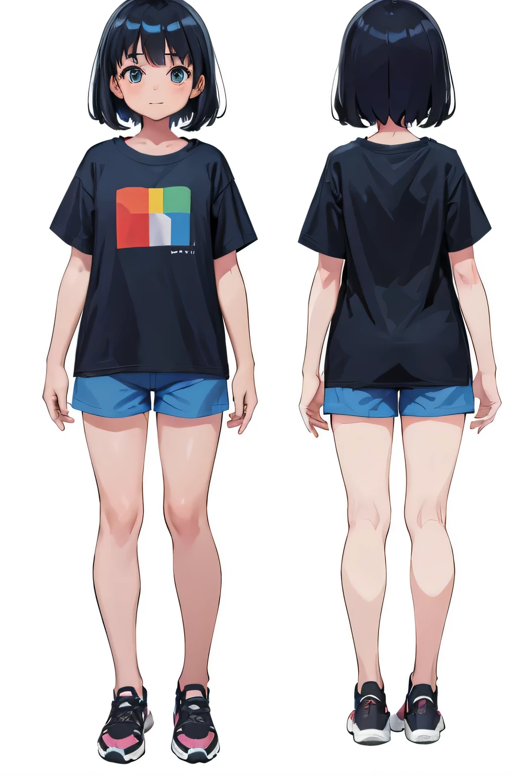 plusieurs vues, 1 , T-shirt, shorts, baskets, Arrière-plan simple, fond blanc, tout le corps,