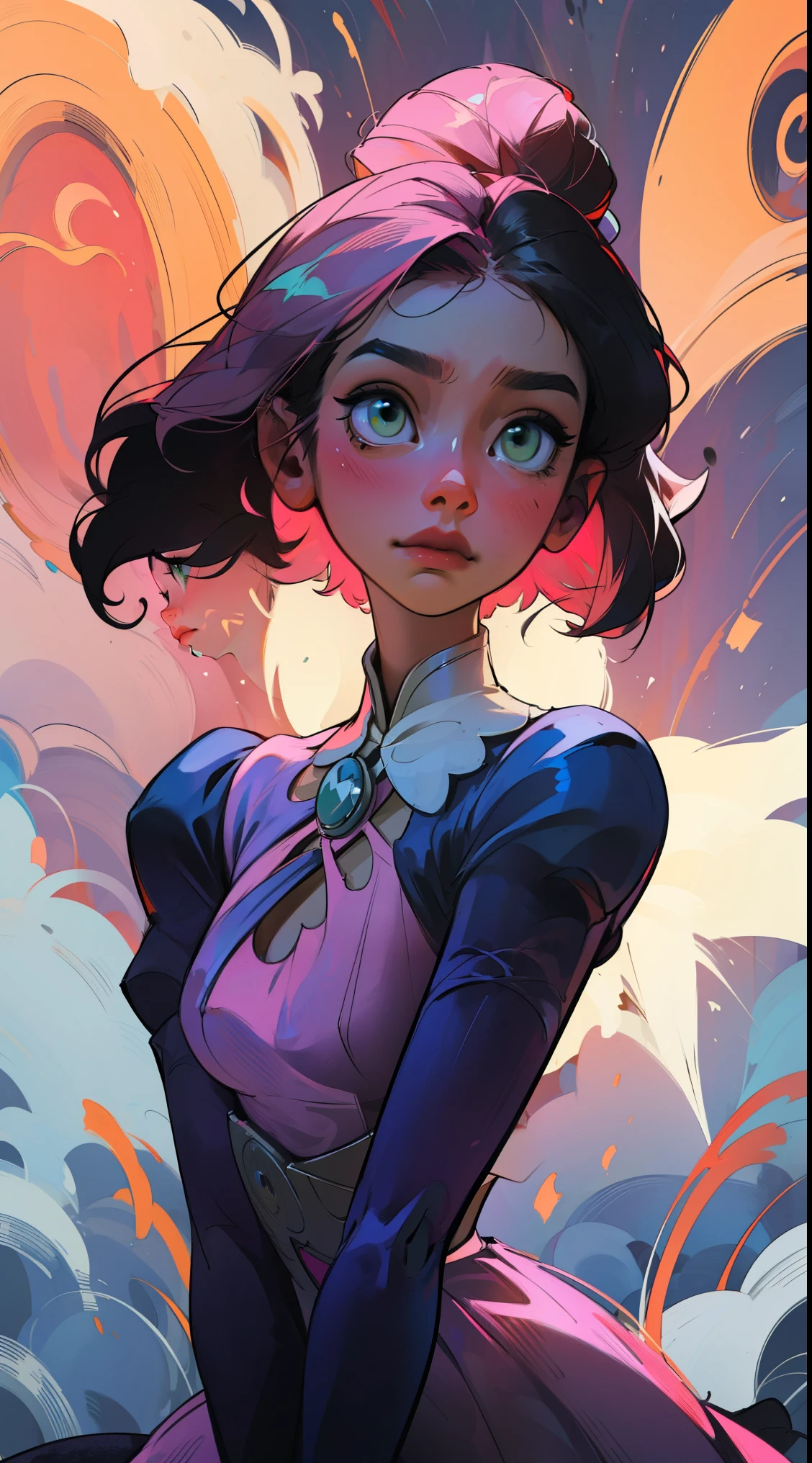 Alisa bosconovitch, melhor qualidade, contemporary, estilo plano, minimalismo, Green Eyes Flat Illustration, cabelo rosa, cabelo curto, cabelos multicoloridos, Camisa Preta, mechanical wings, Head Portrait Close-U, peito pontudo, decote, super decote, middlebreasts, Tekken，cabelo rosa pastel, 1girl, em quimono, hand-painted，Desenho de linha sem cor, colorida do yandere pastel, Tekken, [Detailed illustrations, Arte baseada em anatomia extremamente ideal, desenhos muito detalhados e detalhados, delicate lines with slowness and urgency, Realistic texture expression],(((Linhas principais coloridas)),(Obras de arte com excelente artesanato),(fundo do parque),[HENTAI anime japonesa bonita 14 anos de idade Skinny] cabelo rosa claro, com roupa de empregada，figura esbelta，robusto，He sat on the floor，Vestido com roupas de empregada rosa e branco，cabelos muito curtos，com orelhas de gato，quadratic element，, kawaii cor-de-rosa na roupa da era de 1910, Alisa Bosconovich pink lips, no estilo da paleta de cores suave aurorapunk, an anime illustration of his face, gifs animados, hand drawn animation, charming sketches, suave e brilhante, romantismo nebuloso, Estilo Superflat, fundo branco - ar 1:1 - niji 5 - estilo expressivo --s 50
cores vibrantes, Foco Suave, Vazamento de luz, Atmosfera de sonho, Charme Experimental, nostalgic appeal BREAK color field painting, Large Expanses of Color, Expressionismo abstrato, Tons ousados, Impacto emocional, atmospheric depth, abordagem minimalista BREAK,  Uma  bonita, Ultra HD (Ultra Detalhes) Observando o espectador com roupas de rua no estilo hip-hop, diferente, colorido, longo, Very colorful hair 🌈, Roupas Escuras, Poeira estelar branca em partes escuras, absurdo, high resolution, ultra detalhado, (1 garota : 1.3), cores vibrantes, Foco Suave, Vazamento de luz, Atmosfera de sonho,