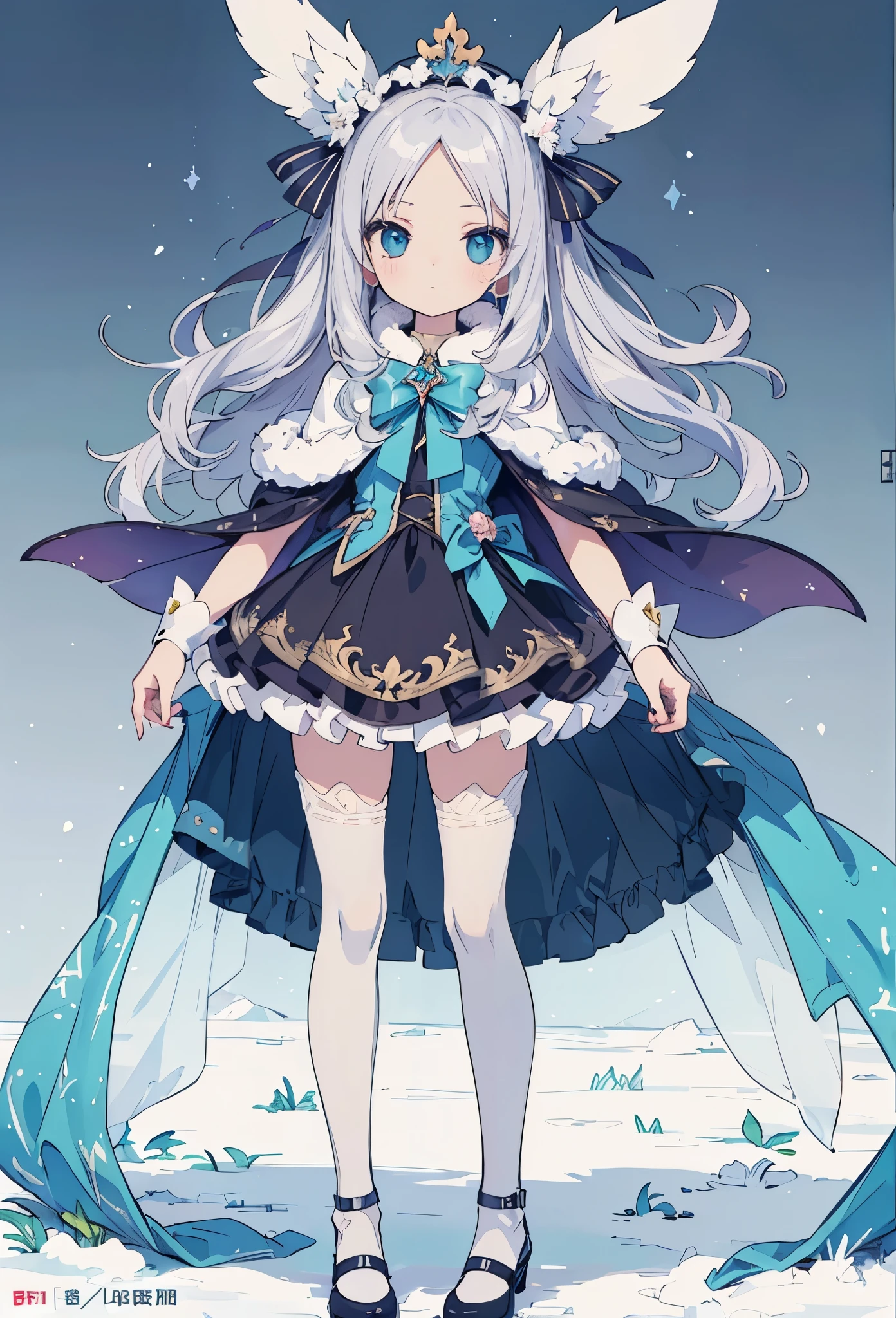((Highly accurate drawing in every detail)Extremely precise depiction)[High resolution],(detailed illustrations,Very detailed and precise drawing,Delicate drawn lines with tempo,Realistic texture expression),[color traced main line],[Winter Park [Walking trail](powder snow)],[HENTAI] kawaii ((anime) tareme Girl (Pretty) 12 years old [SKINNY [thin chest]]) (silver hair [[Hairstyles with a wide forehead]]) ((Magical girl)),((holly leaves) headdress) (Fur collared cape((frills) ribbon)[boa fabric dress][Color stockings],transparency [Soft ambient light] gravure [Colorful],(intricate and beautiful decoration [Dense detail]),(Fine and beautiful skin expression [transparency]),Precisely drawn eyes[完璧な目のdetailed(Iris drawn in minute detail)(Beautiful eyes like jewels)],[eyes light[Pinpoint lighting for the eyes]],[long and beautiful eyelashes],[precisely drawn hair [美しく艷やかな髪のdetailed]],(完璧な手のdetailed [Beautiful fingers with no damage [beautiful nails]]),(perfect anatomy(perfectly balanced proportions))[[full body portrait]],[ideal color coordination(Accurate simulation of light and material interactions)],([Precision Detail](detailed,High definition)),[[Pale and gentle colors]][Visual art that tells a story].