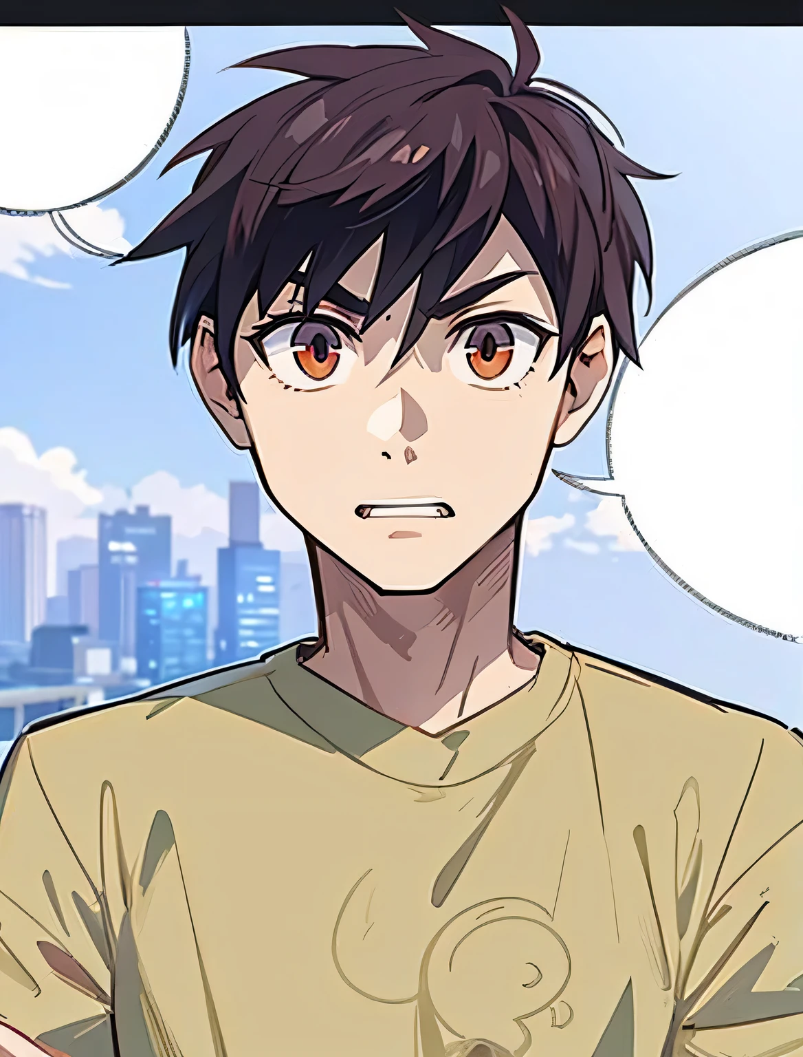 estilo anime, Um cara agachado no telhado, ao ar livre, tronco, evil eyes, nervoso, olhos castanhos, DIABO, dark smoke, fire in city building, vista frontal, foco no visualizador, Foto Real, ultra detalhado, obra de arte, qualidade ultra alta, ultra high resolution, ultra realista, ultra reflection, Ultra Lighting, fundo detalhado, dramatic lighting, Sutil, Tom escuro, 8k