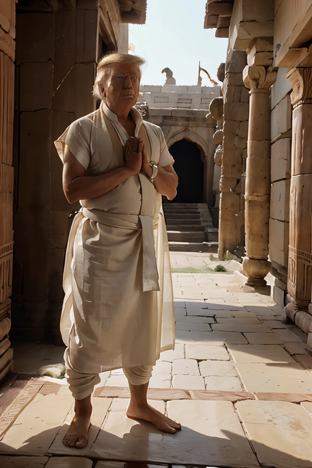 ((donald trump)),((wearing indian dhoti)),((praying)),((ayodhya ram mandir))