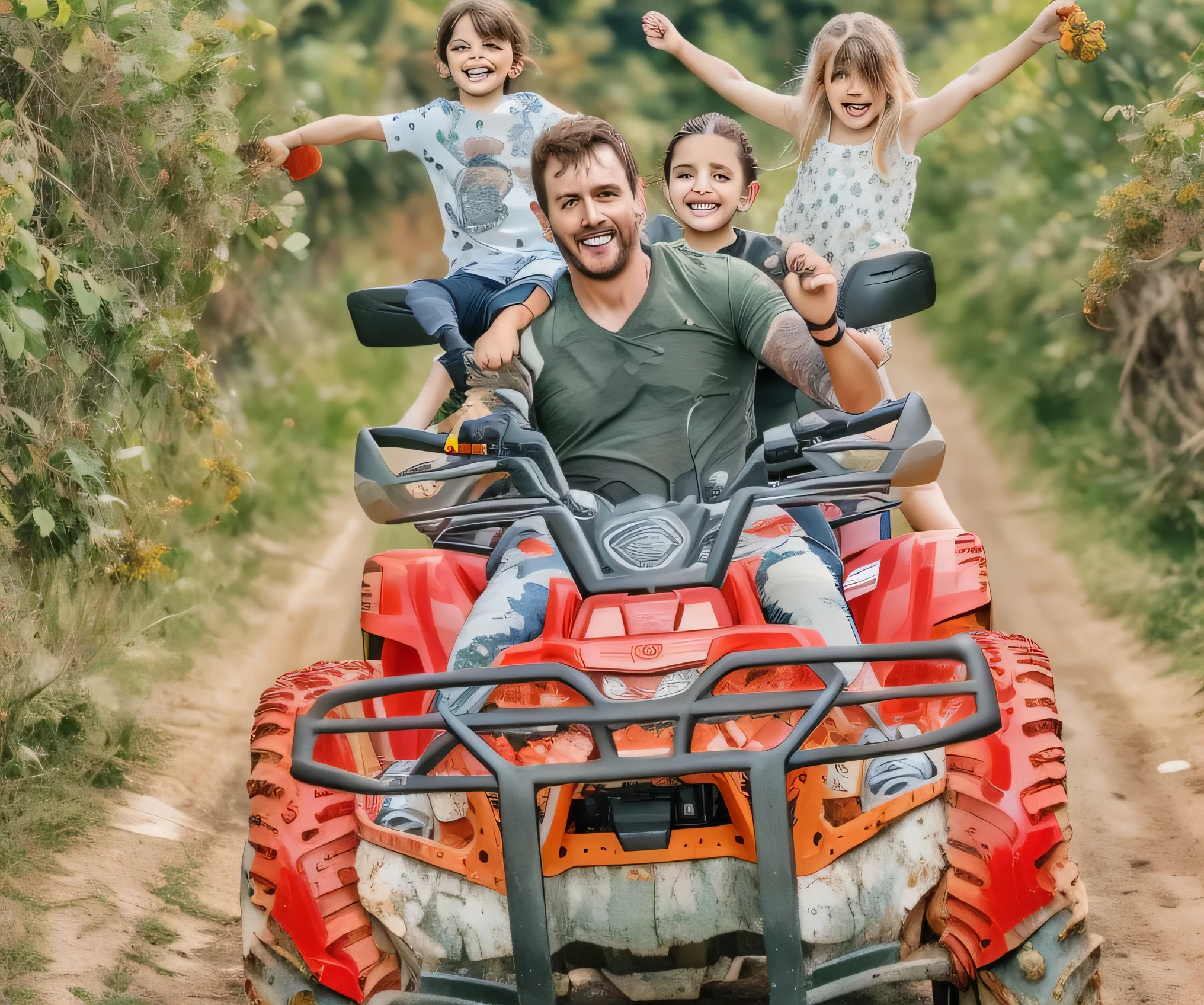 sharp man and two children riding on a four-wheeled quad bike, 2019, 2 0 1 9, 2020, 2 0 2 0, me divertindo muito, fora da estrada, Family friendly, vistas bonitas, 2 0 2 1, 2021, imagem de avatar, album photo, se divertindo, fora da estrada