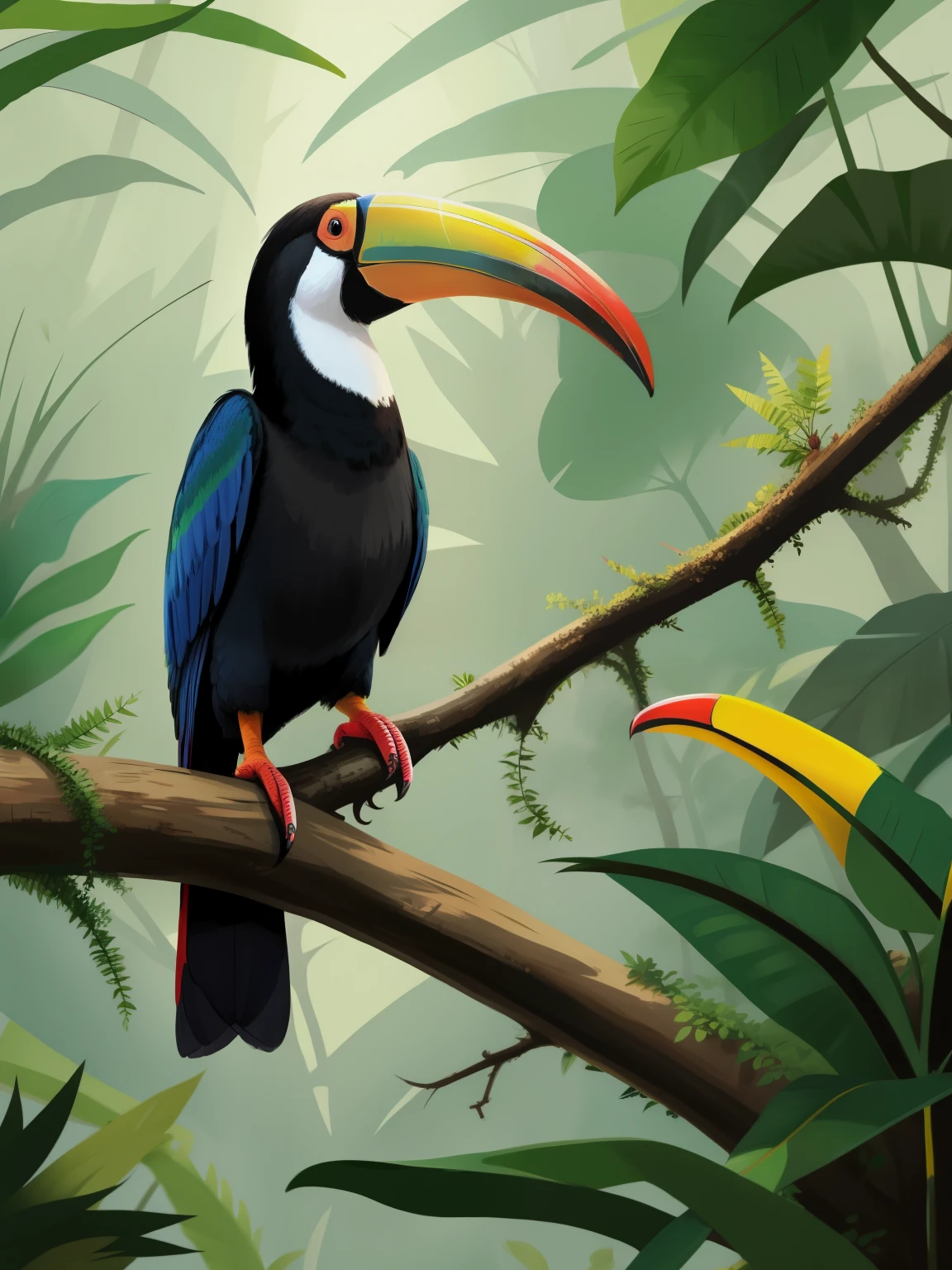 drawing, little bird, Toucan, Forest, Adventure