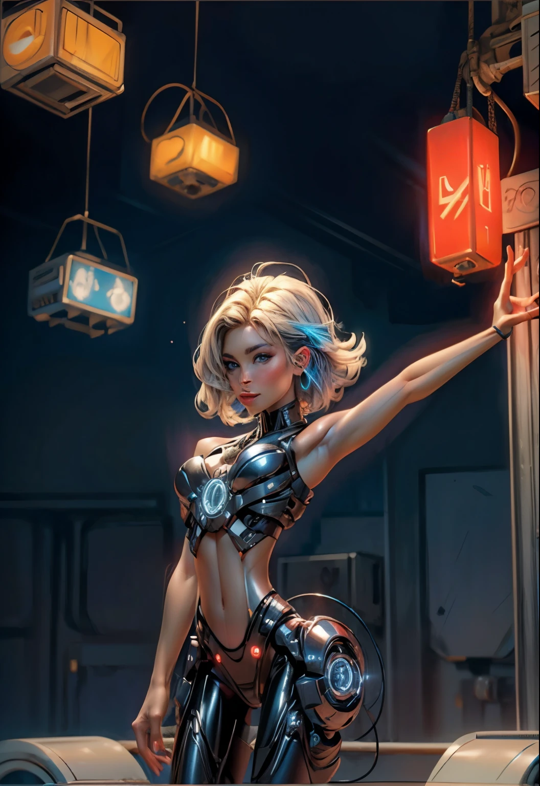 Motor irreal:1.4,UHD,melhor qualidade:1.4, fotorrealista:1.4, textura da pele:1.4, obra prima:1.8,posing behind the beautiful woman,(Female protogen),Cyberpunk,Mechanicalgirl,olhos brilhantes,orange metal surface,display digital,Advanced technology,Futuristic,red neon lights,electromagnetic field,bordas afiadas,aerodynamic design,Organismo Digital,Biomecha,Atmosfera misteriosa,viseira de vidro,sentidos aprimorados,energetic pose,invisible circuits,holographic projections,cabos coloridos,female cyborg,(Special station:1.4), ((The hand consists of a short thumb and four fingers,hand with only five fingers,(rosto detalhado)))