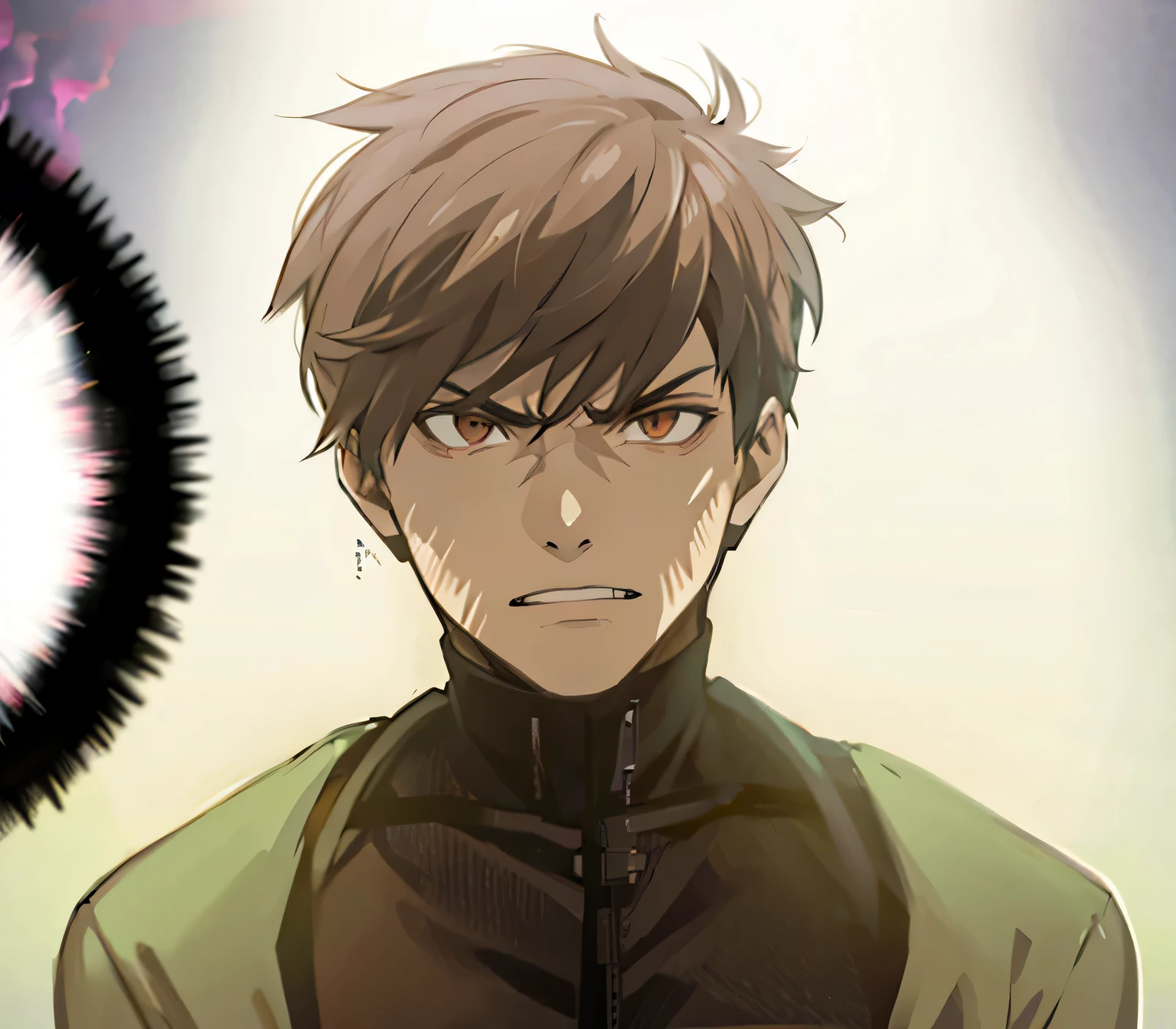 estilo anime, Um cara agachado no telhado, ao ar livre, tronco, evil eyes, nervoso, olhos castanhos, DIABO, dark smoke, fire in city building, vista frontal, foco no visualizador, Foto Real, ultra detalhado, obra de arte, qualidade ultra alta, ultra high resolution, ultra realista, ultra reflection, Ultra Lighting, fundo detalhado, dramatic lighting, Sutil, Tom escuro, 8k