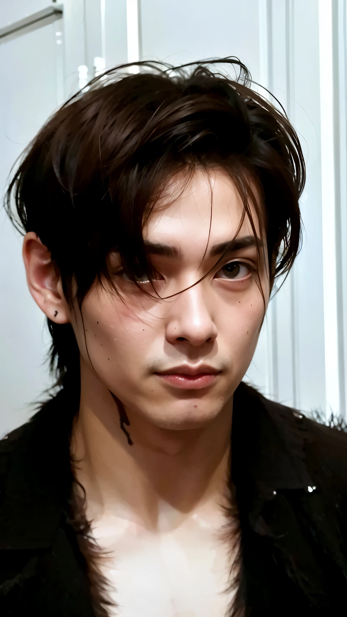 imagem arafada de um jovem com um corte de cabelo muito curto, cai xukun, aramaki shinji, Takahashi Macoto, handsome androgynous prince, cute japanese demon boy, de perto, Shinji Aramaki, estilo de hajime isayama, androgynous face, Toru Furuya, delicate androgynous prince