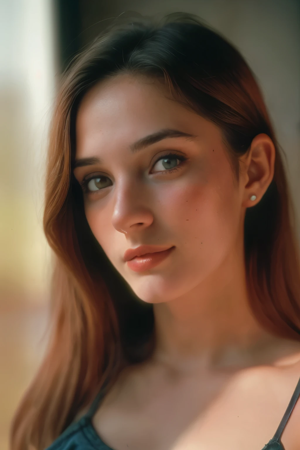 (Close-up, fotografia editorial de uma mulher de 21 anos), (Rosto altamente detalhado:1.4) (sorrir:0.7) (fundo dentro escuro, Moody, estudo privado:1.3) Pov, Directed by: Lee Jeffries, Nikon D850 |, filme fotografia de stock ,4 Kodak Portra 400 ,camera f1.6 lentes ,cores ricas ,hyper realistic ,textura realista, dramatic lighting , cinestill 800, smiling big