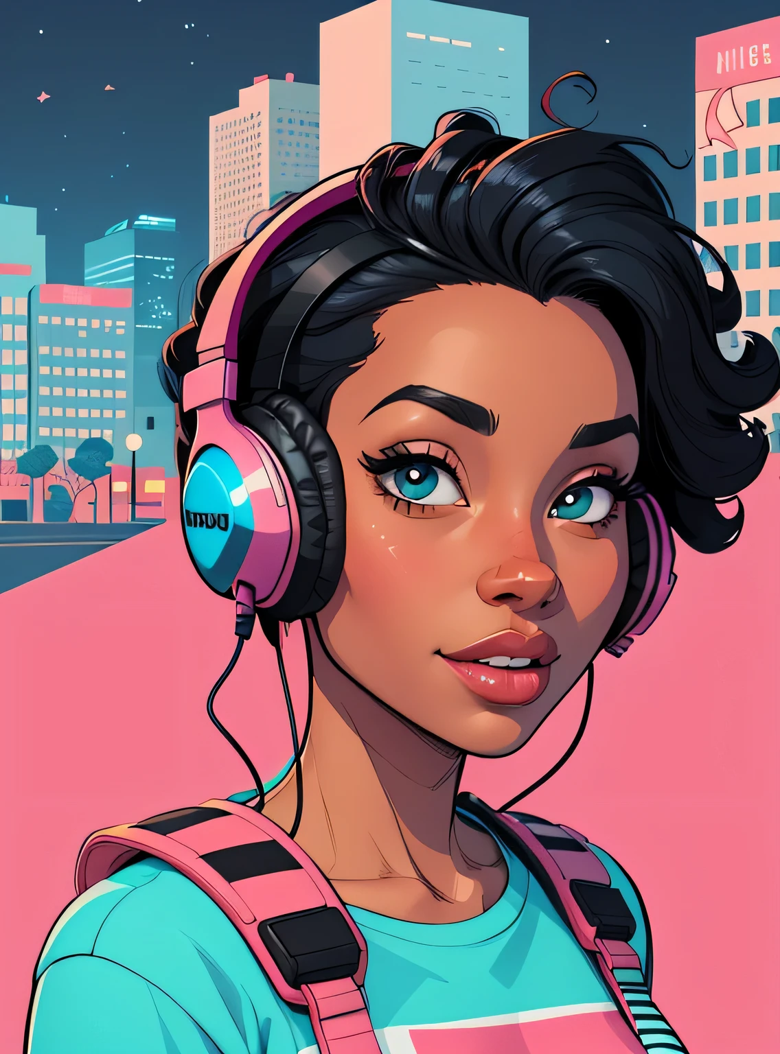(estilo de desenho animado:1.2), Imagem dos desenhos animados de uma mulher com cabelo africano grande, headphones and drinking coffee, garota negra super fofa e descolada, cartoon style illustration, estilo de arte dos desenhos animados, estilo de arte dos desenhos animados, digital illustration style, design de personagens altamente detalhado, arte digital detalhada fofa, City Girl Fan Art, design de personagem retrato, beautiful digital illustration, retrato de alta qualidade, arte em quadrinhos, Africa, retrato do design do personagem, fundo floral