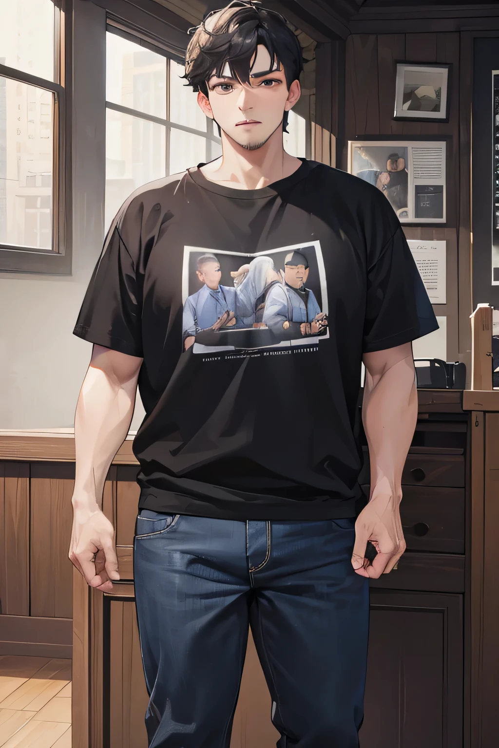 absurdres, high res, ultrasharp, 8K, masterpiece, looking at viewer, male, casual clothing, middle aged, mature, masculine, ((older))
