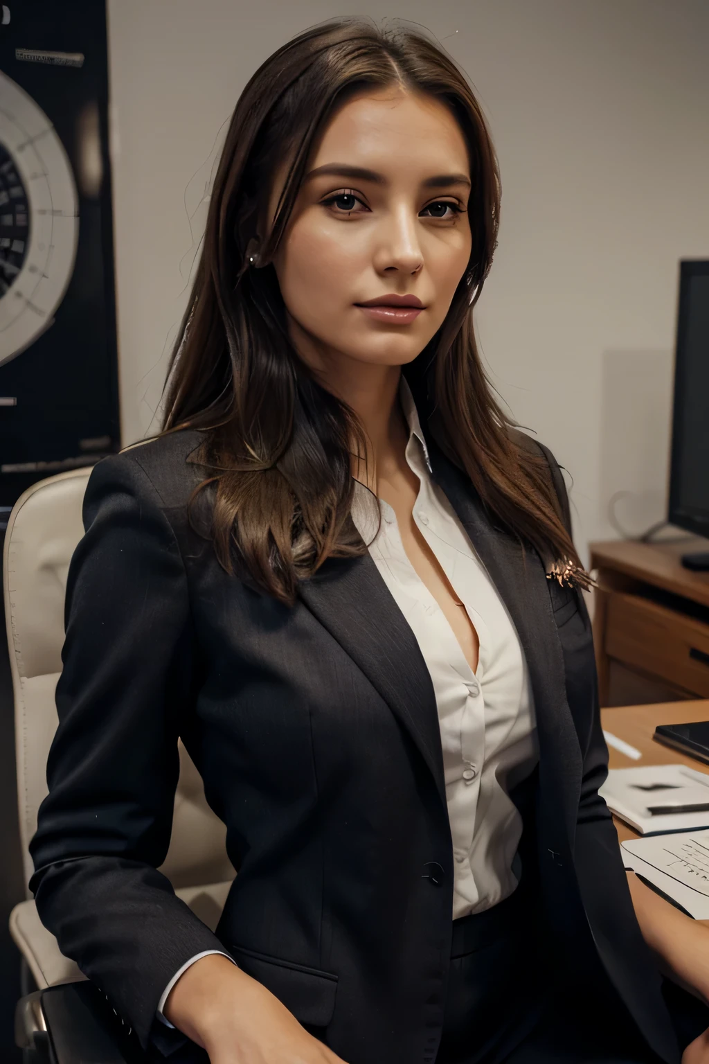 Italian woman、Female sexy、suits、news caster、in studio