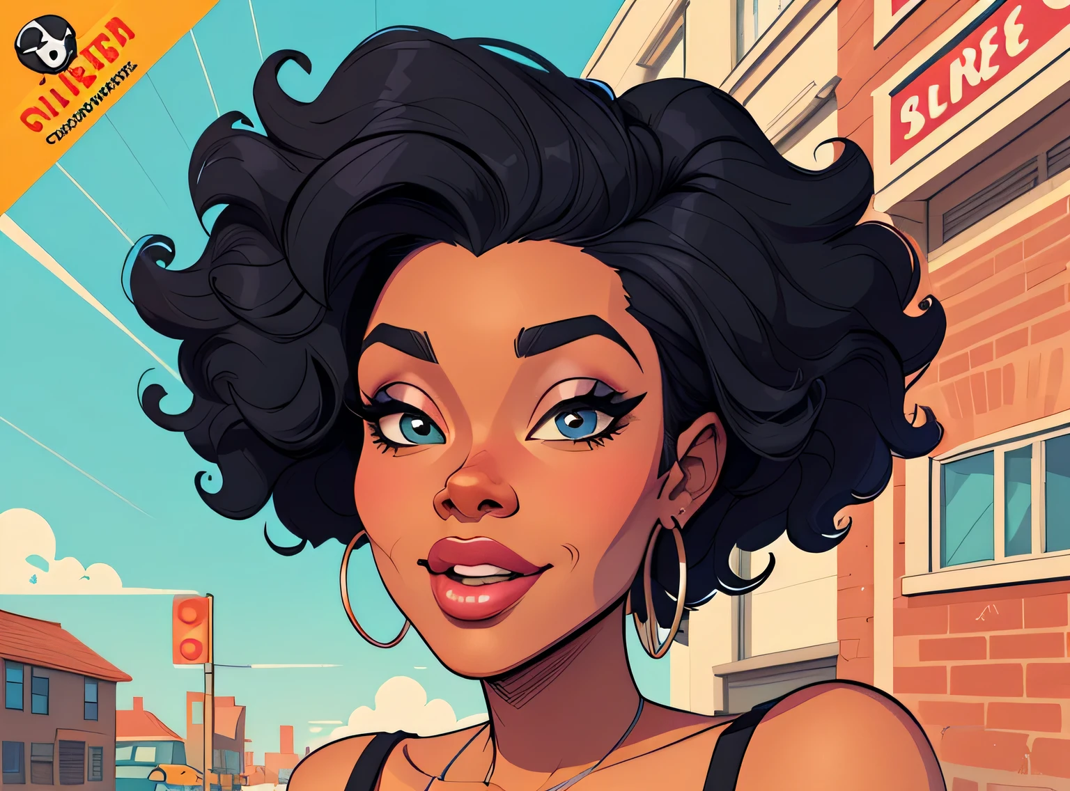 (estilo de desenho animado:1.2), Imagem dos desenhos animados de uma mulher com cabelo africano grande, drinking coffee, garota negra super fofa e descolada, cartoon style illustration, estilo de arte dos desenhos animados, estilo de arte dos desenhos animados, digital illustration style, design de personagens altamente detalhado, arte digital detalhada fofa, City Girl Fan Art, design de personagem retrato, beautiful digital illustration, retrato de alta qualidade, arte em quadrinhos, Africa, retrato do design do personagem, fundo floral
