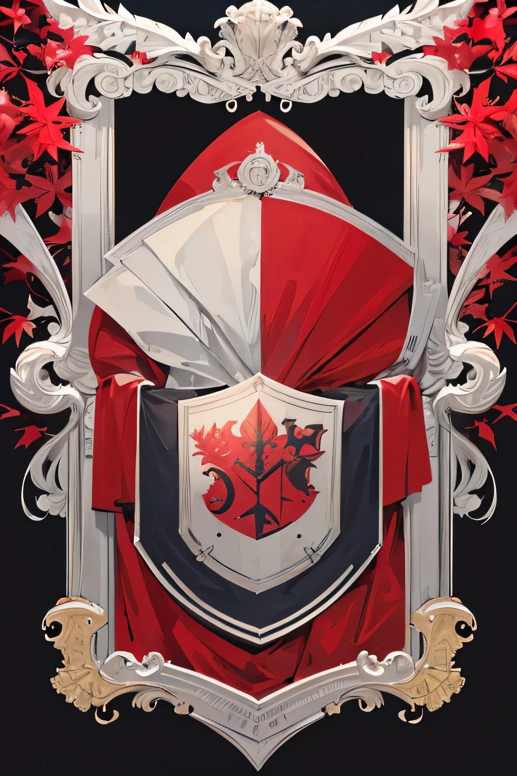 absurdres, high res, ultrasharp, 8K, masterpiece, ((family crest)), silver, red leaves