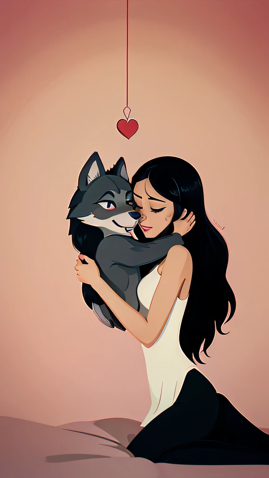 Illustrate the intense love and devotion from cartoon wolf