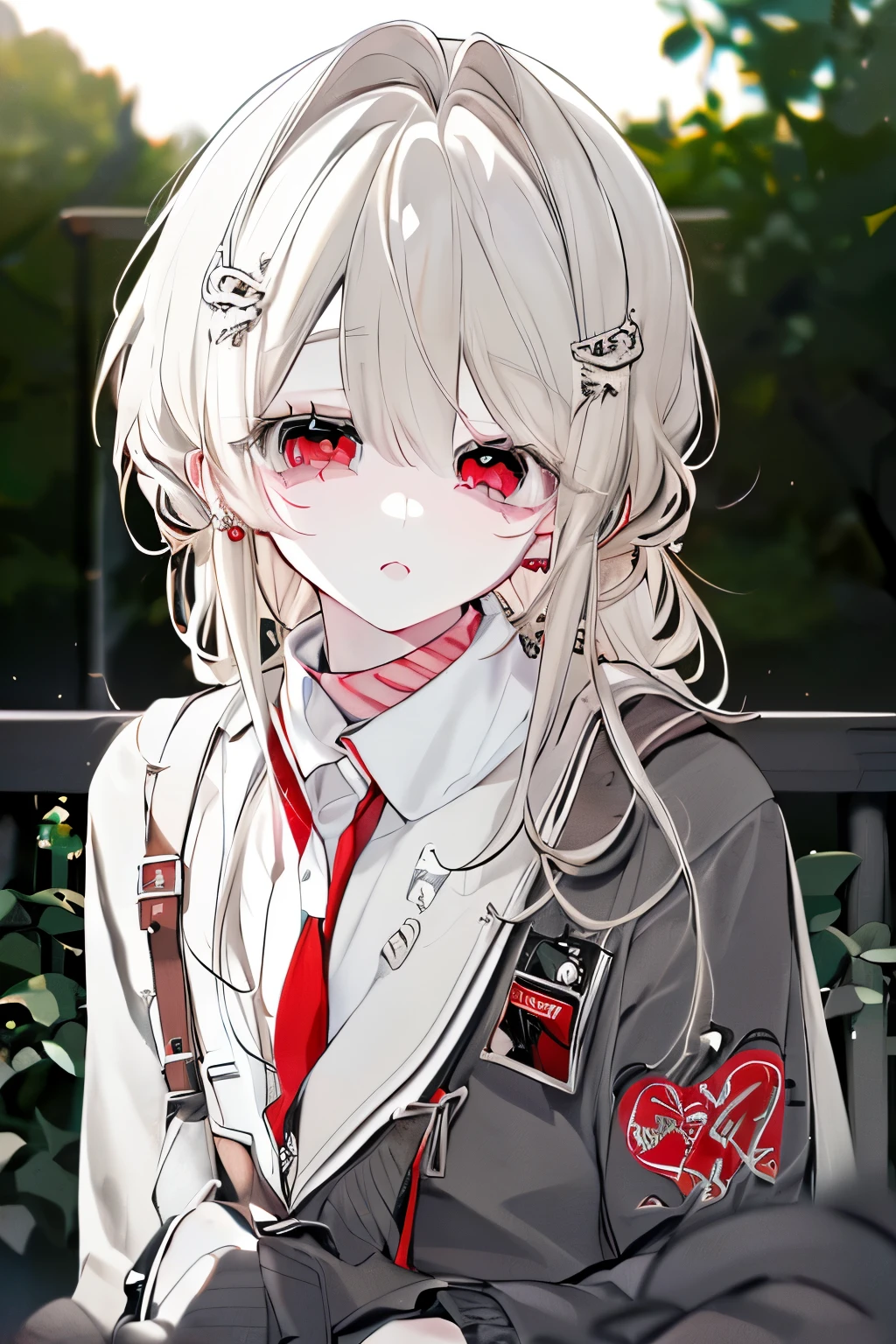 (best quality,4k,8k,highres,masterpiece:1.2),ultra-detailed,(realistic,photorealistic,photo-realistic:1.37),1 girl,long,pale golden hair,white skin,red eyes with multiple pupils,unmatched beauty,Preppy style clothing,combined with Romantic style