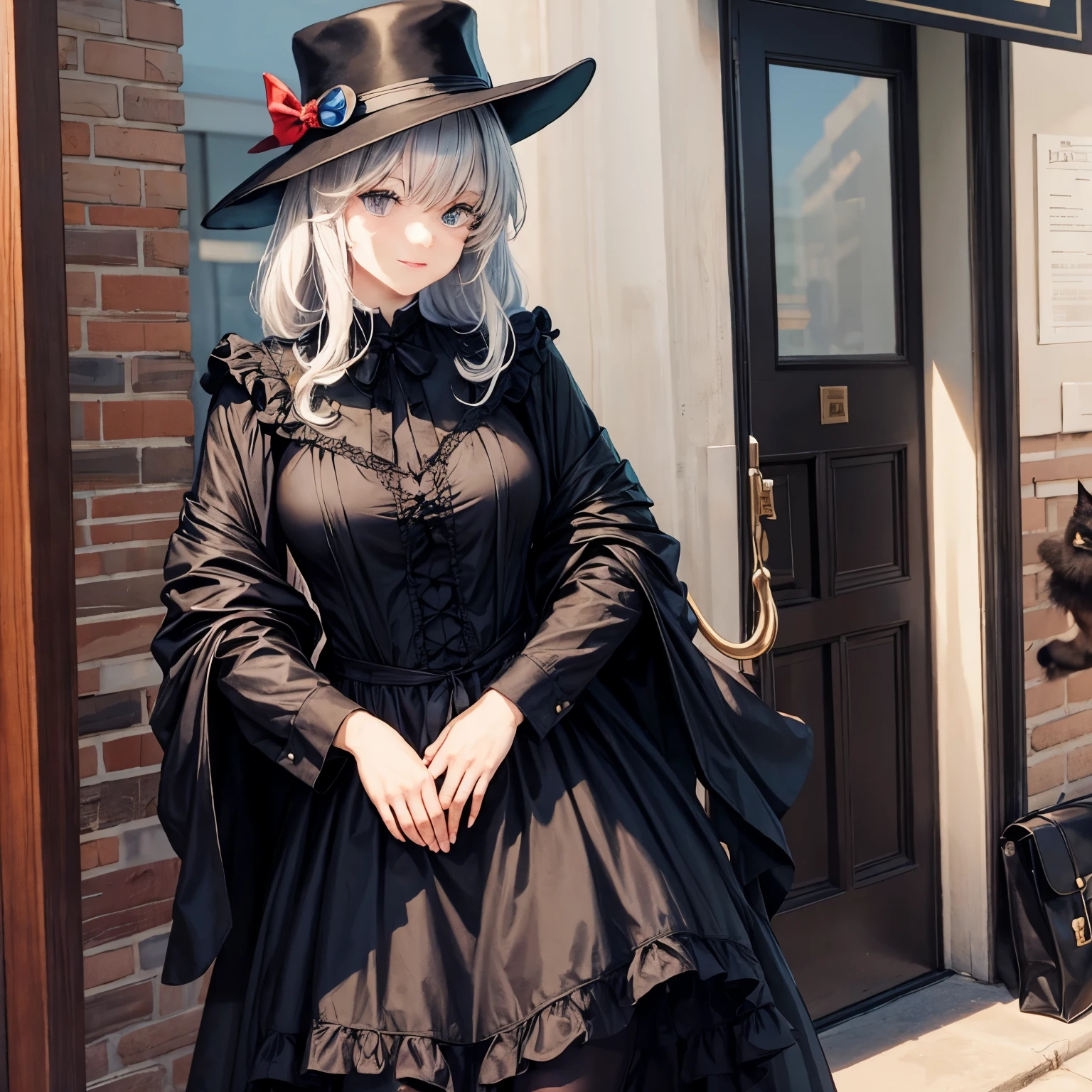 Black cat dresses as sherlock holmes