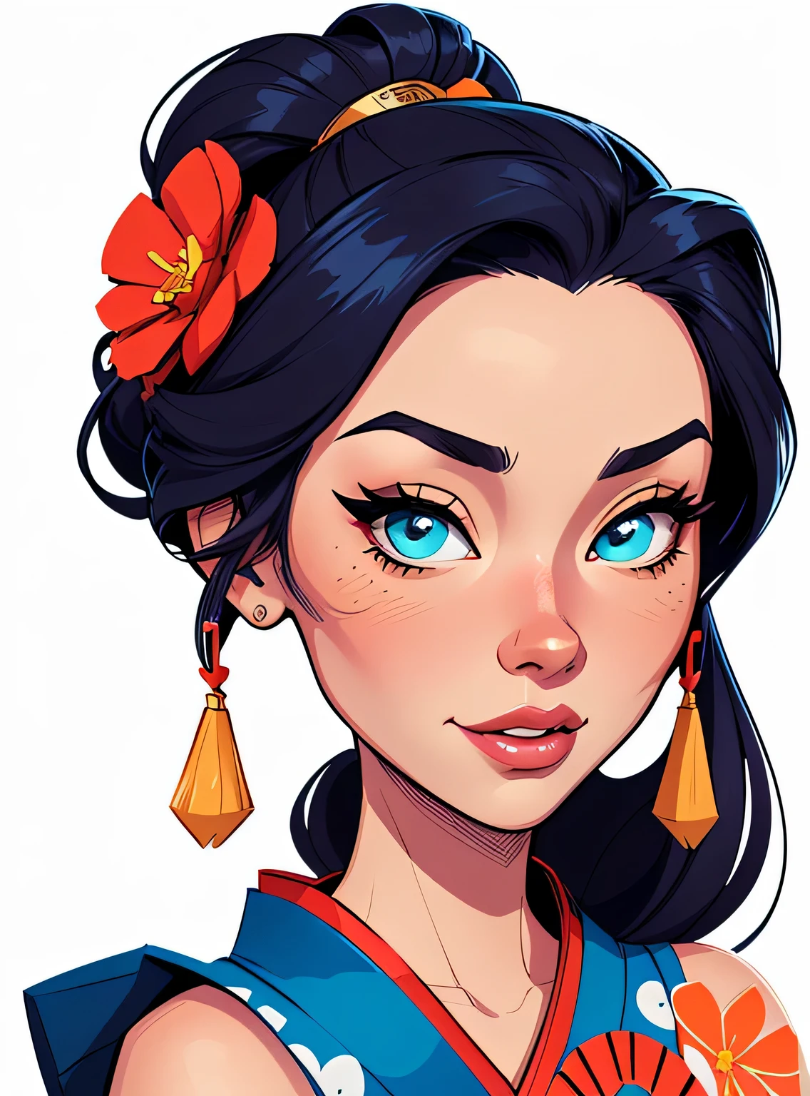 (estilo de desenho animado:1.2), Imagem de desenho animado de uma gueixa e flores, garota funky super fofa, cartoon style illustration, estilo de arte dos desenhos animados, estilo de arte dos desenhos animados, digital illustration style, design de personagens altamente detalhado, arte digital detalhada fofa, City Girl Fan Art, design de personagem retrato, beautiful digital illustration, retrato de alta qualidade, arte em quadrinhos, retrato do design do personagem, fundo branco
