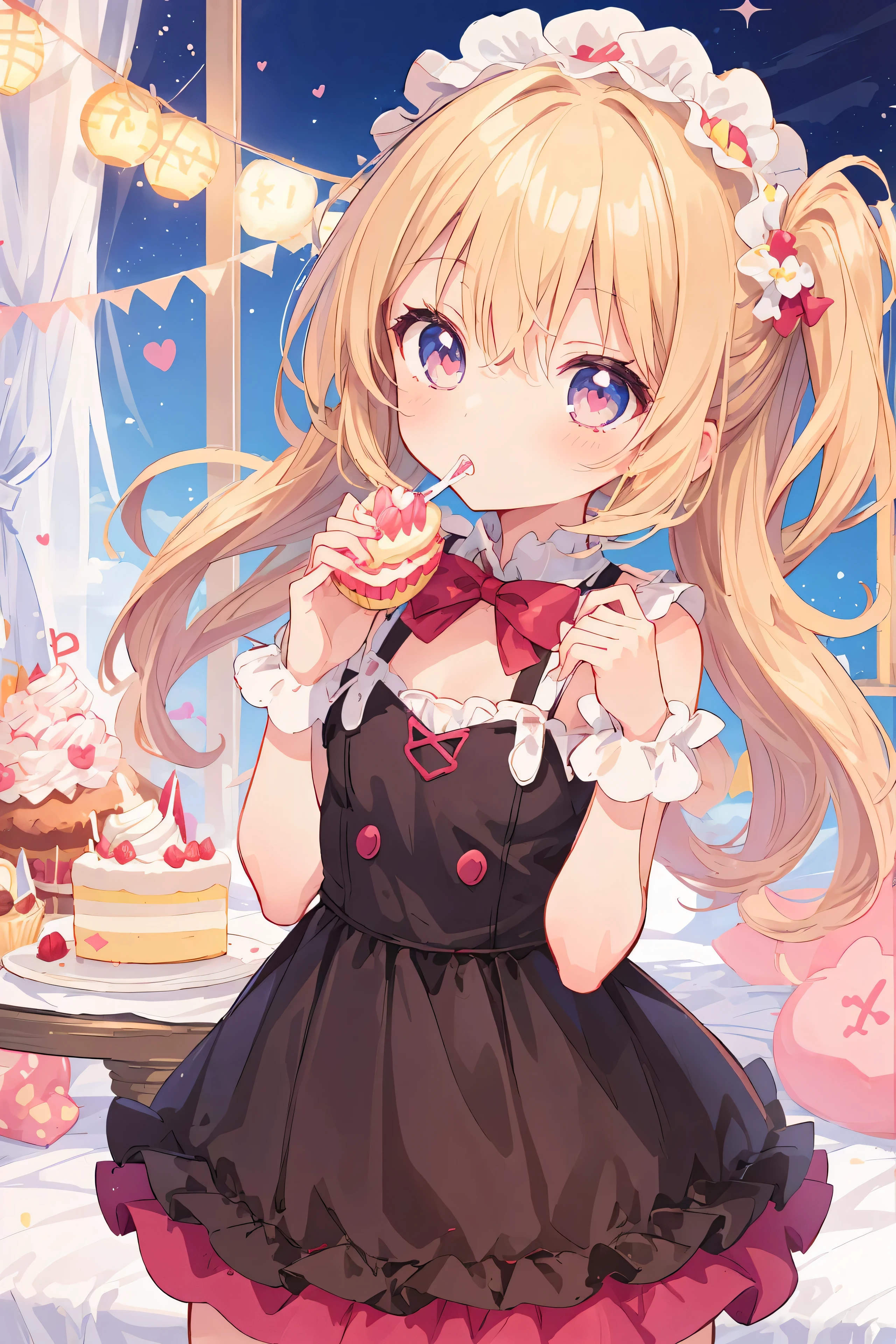 anime girl with cake and cupcake on a bed, little curvy , en robe, , eating cakes, pixiv, Bonbons, seductive anime girl, illustration d'anime doux, pixiv 3dcg, fille, chez pixiv, anime splash art , Ecchi, cute anime girl, style artistique anime moe