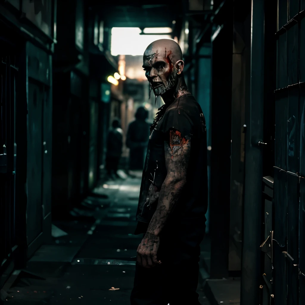 Man in a seafood market turning into a zombie