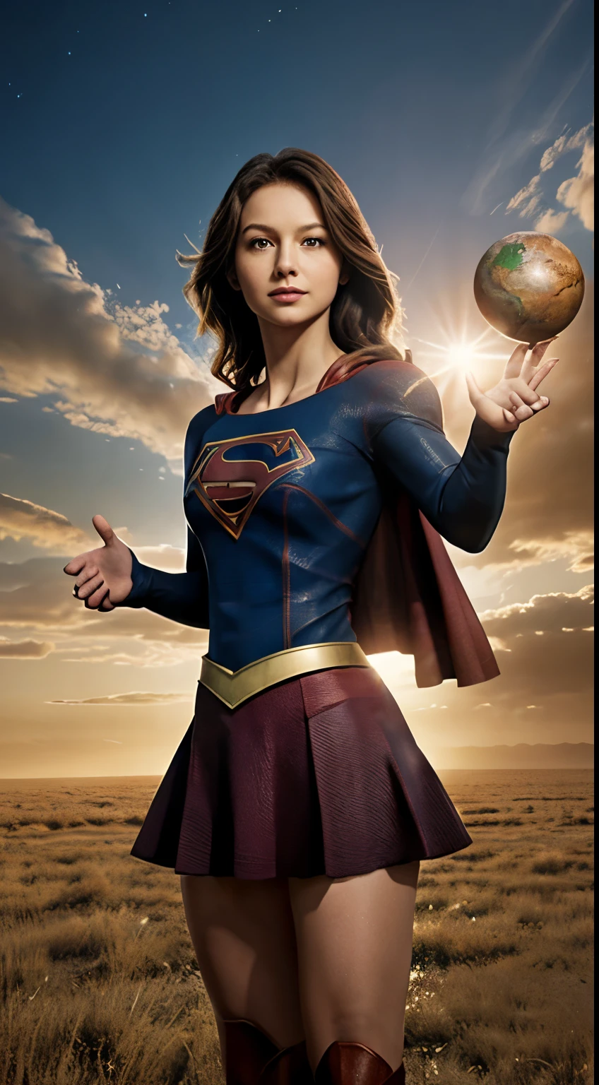 Supergirl holding the planet Earth with her hands