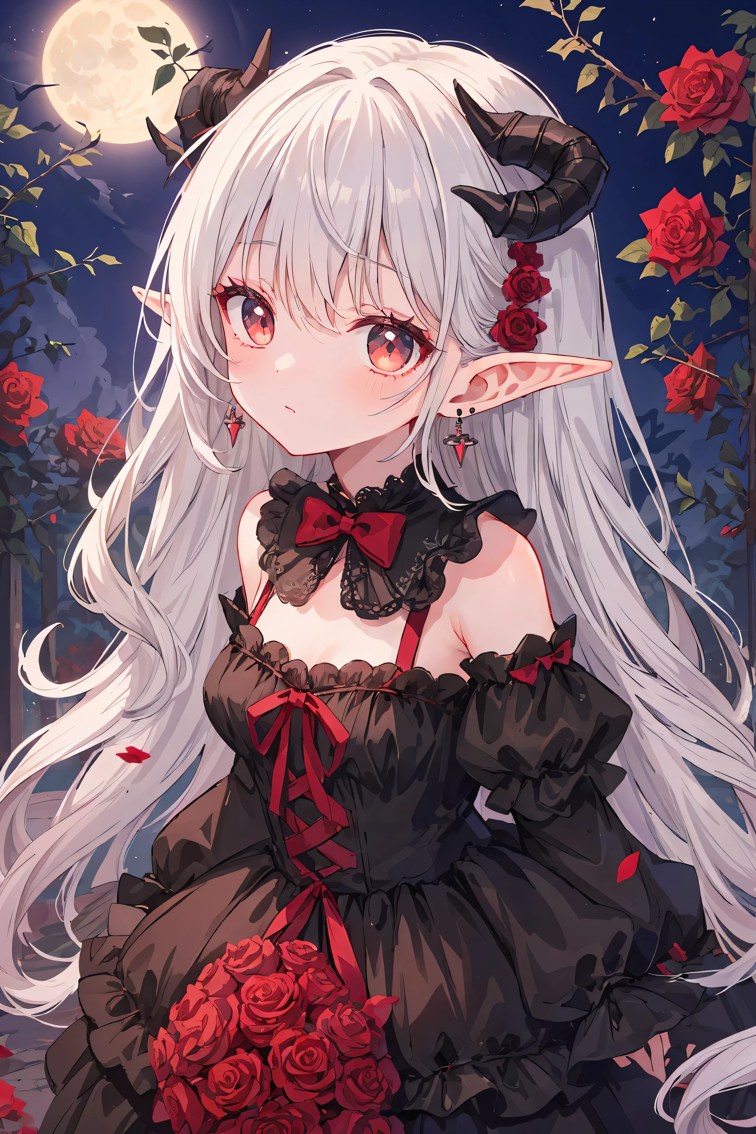 vampire, défense, Robe à carreaux, ultra magnifique, extrêmement détaillé, Coiffure complexe, arc, Mode Lolita, style lolita, Anime Girl Cosplay, , mignon, jolie angélique, , Portrait de fille Lolita, damier rouge, et 2k, An 2000, Style émo, non traditionnel, damier rouge, fille de la série mine, style harajuku, Habillage exagéré, Ornements complexes, Style rock, styles gothiques, Pointed des boucles d&#39;oreilles, oreilles d&#39;elfe, des boucles d&#39;oreilles, des boucles d&#39;oreilles, Dentelle, frivole, Des roses dégoulinantes de sang, Nuit au clair de lune, compositions dramatiques, Ponette a, petites cornes démoniaques, Enroulé les mains autour de la vigne, roses épineuses