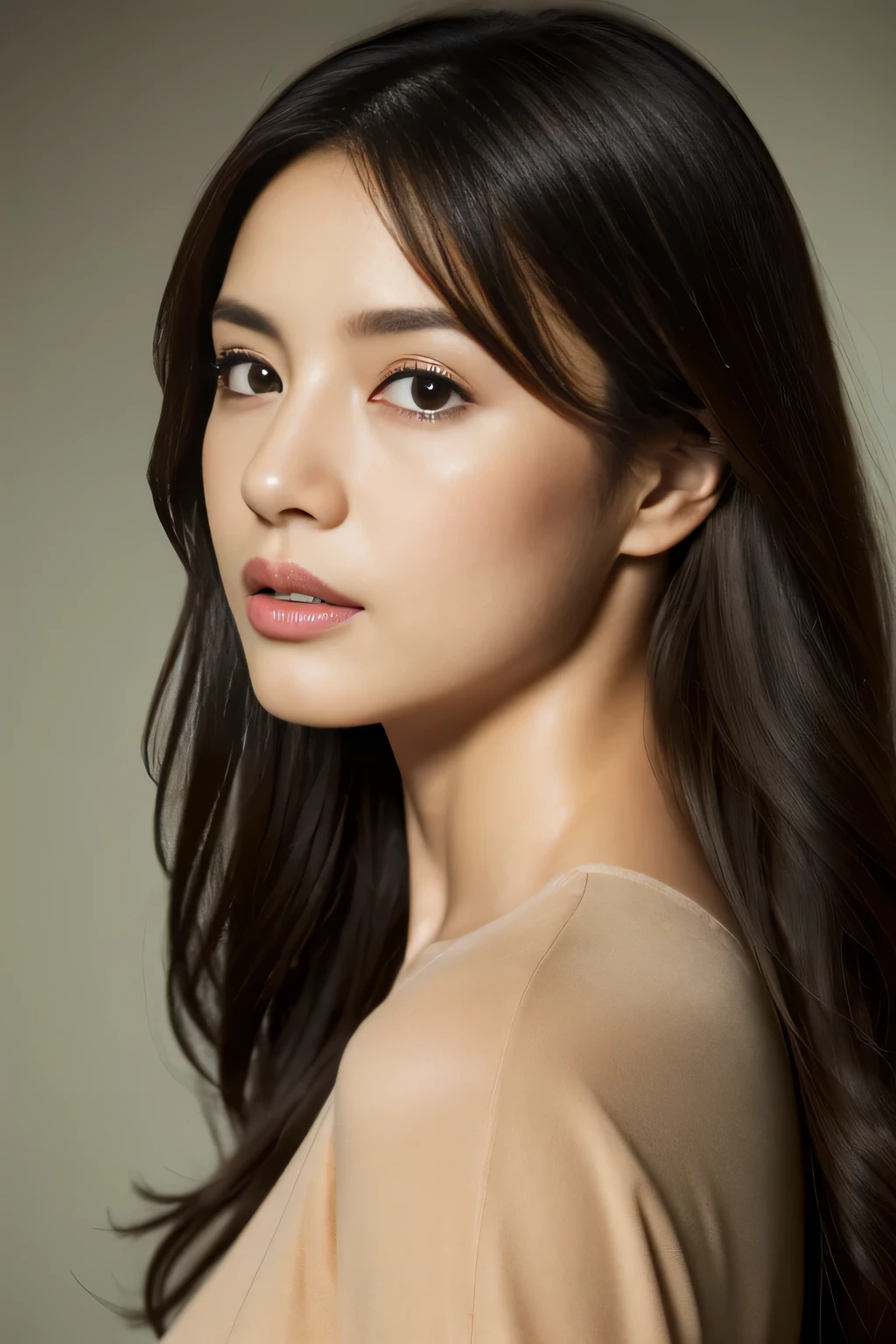 (Masseter muscle part:1.3)、(In 8K、Photoreal、RAW photo、highest quality: 1.4)、(1 girl)、beautiful face、(lifelike face)、(black haired、Long Hair - Hair:1.3)、beautiful hairstyle、realistic eyes、beautiful details、(skin that looks real)、beautiful skin、(Black long-sleeved see-through shirt)、absurd、Charm、ultra high resolution、surreal、high detail、