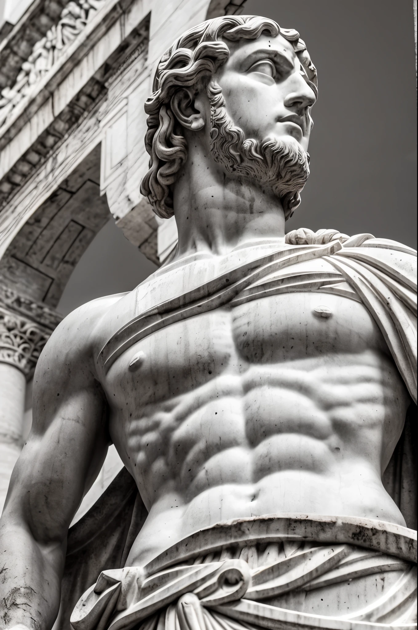 Roman statue black and white