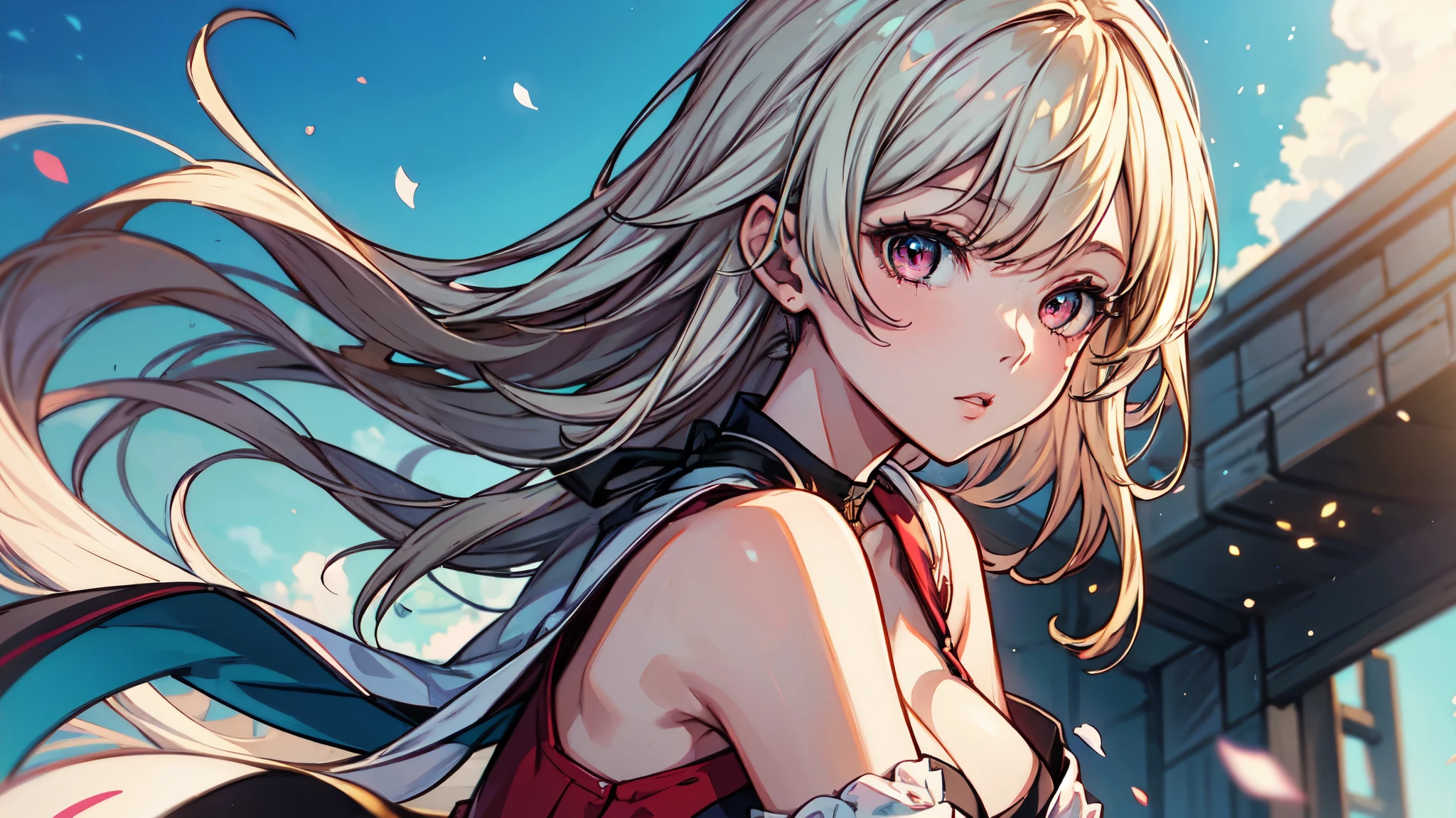 Chica anime con cabello rosado y ojos azules con un vestido blanco., Cabello rosado y ojos cian., soft anime illustration, arte de anime digital detallado, chica anime con pelo largo, guweiz en pixiv artstation, estilo anime 4k, arte digital en pixiv, retrato chica anime, obra de arte al estilo de guweiz, hermosa chica anime
