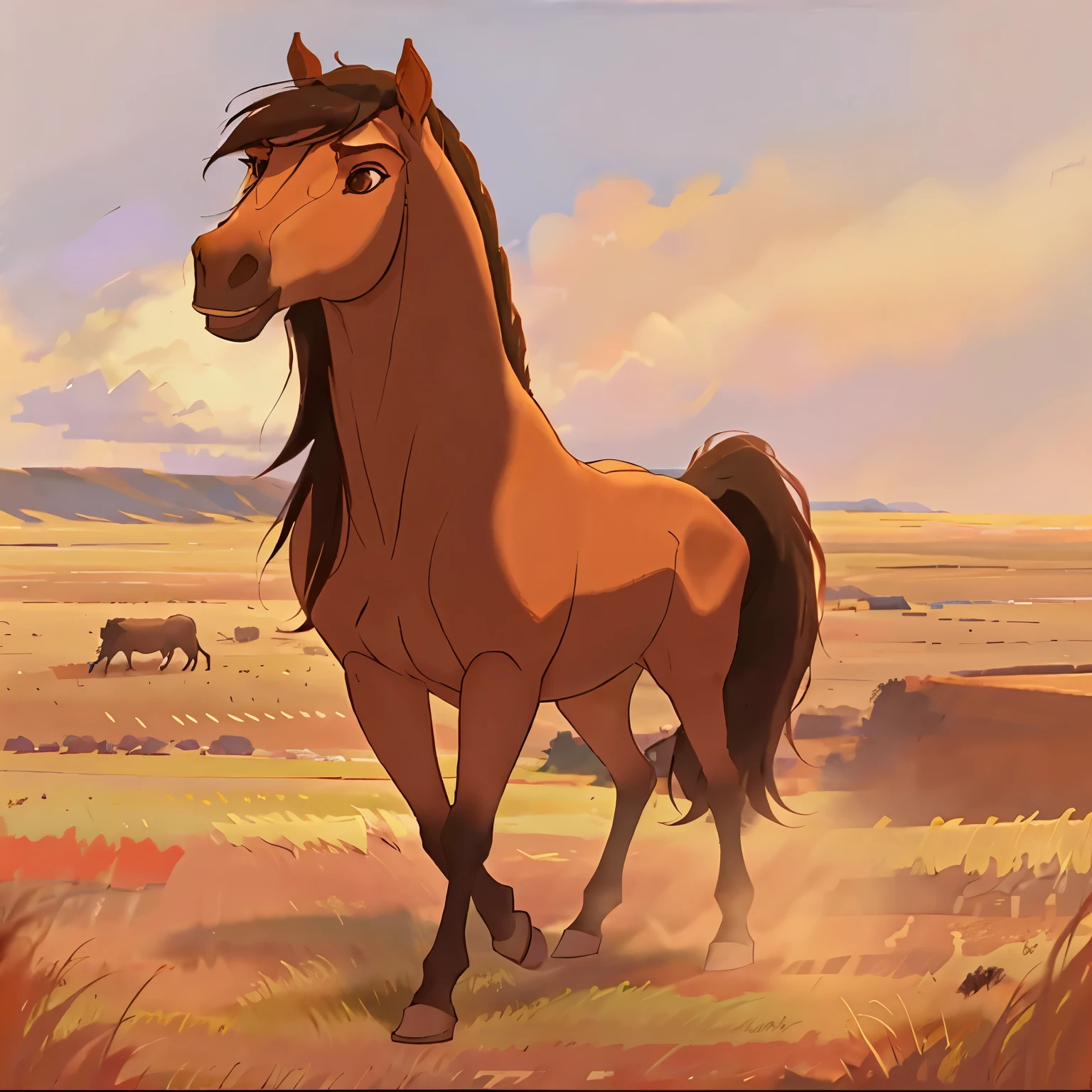 1 Horse,  looks like spirit in the prairie, landscape